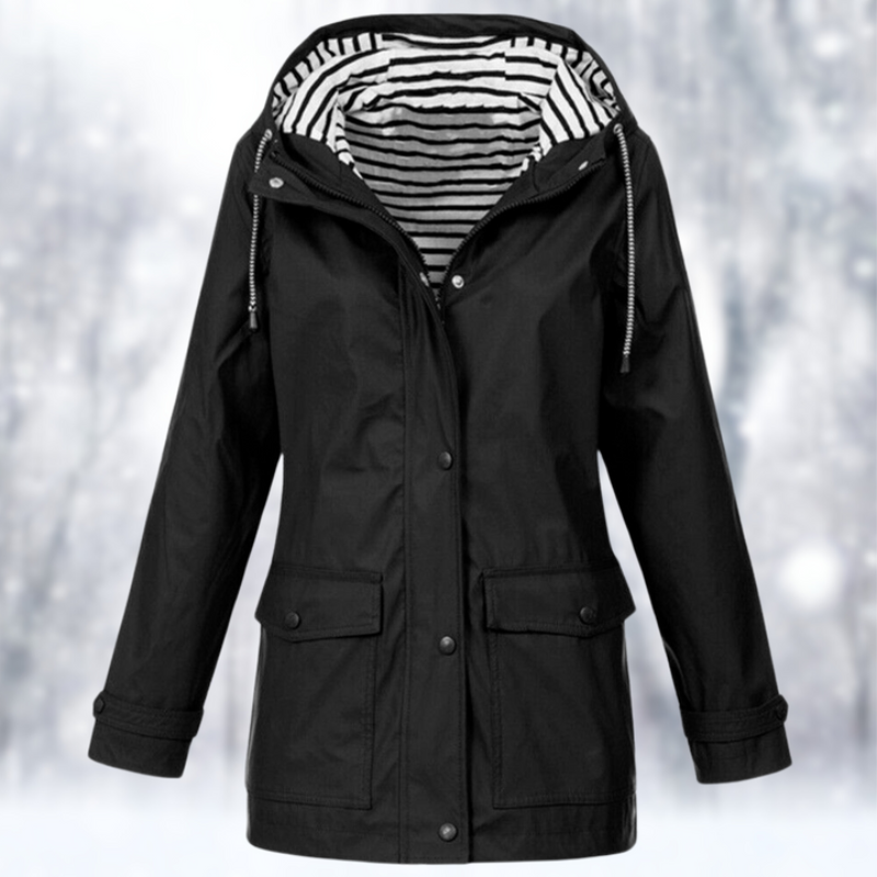 Women's lightweight hooded rain jacket with front pockets, shown in several colours