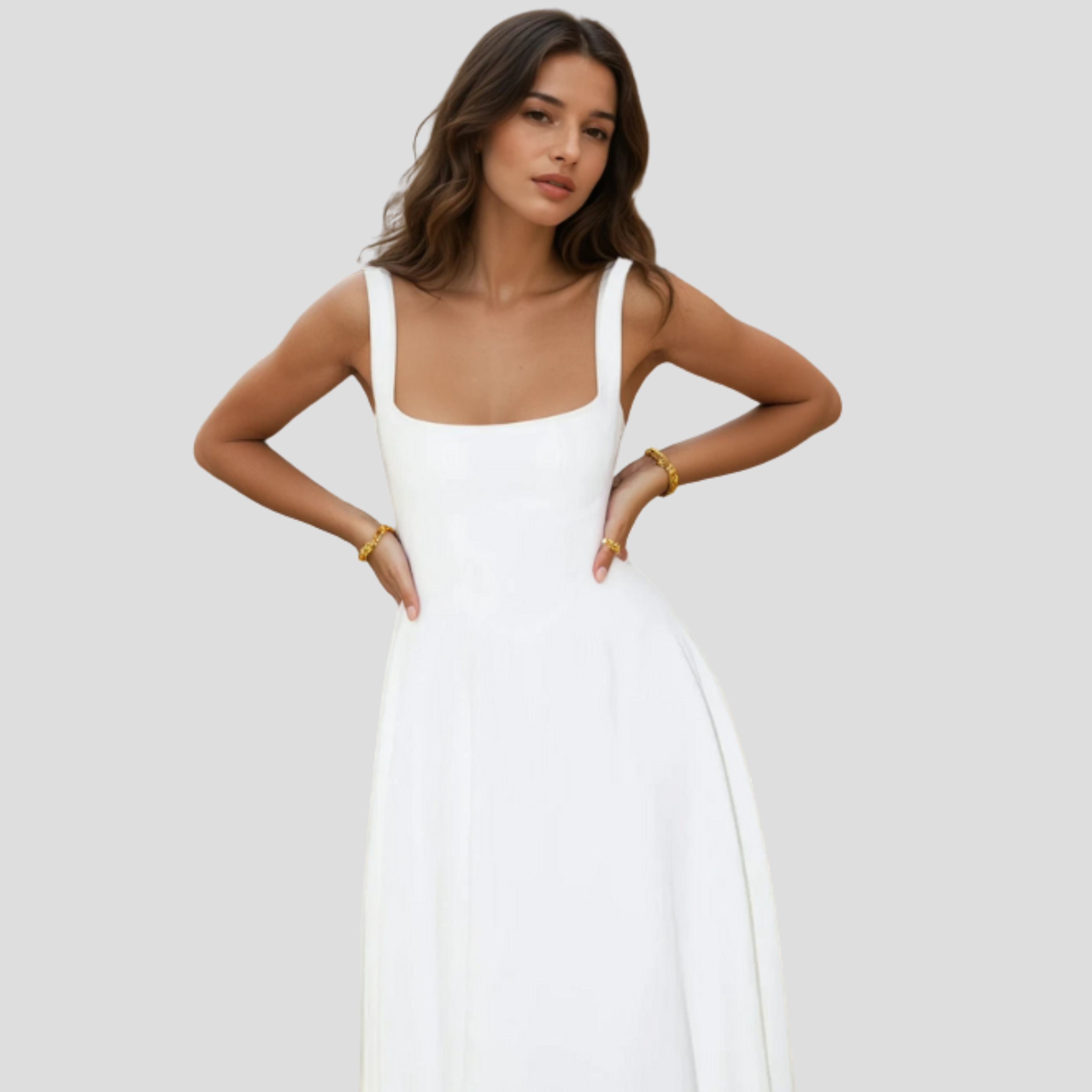 Women Midi Dress | Square Neckline Detail & A-Line Silhouette for Formal Wear