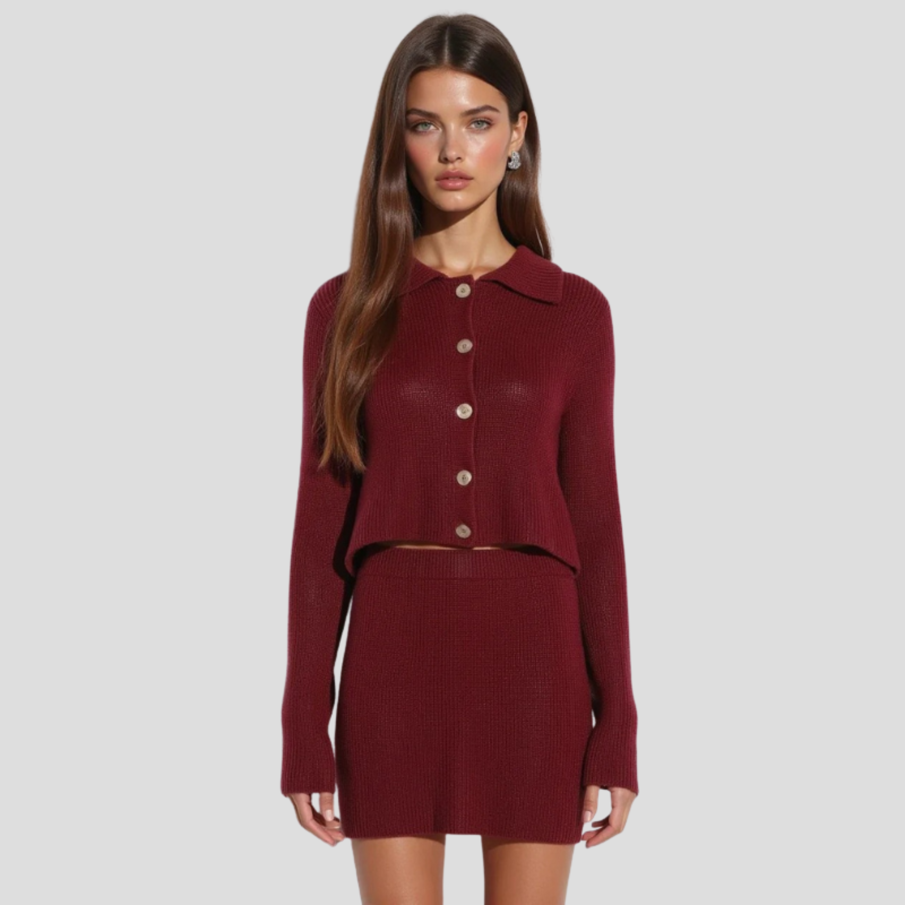 Women Knit Set | Cardigan Upper Form & Coordinated Skirt Alignment for Seasonal Wear