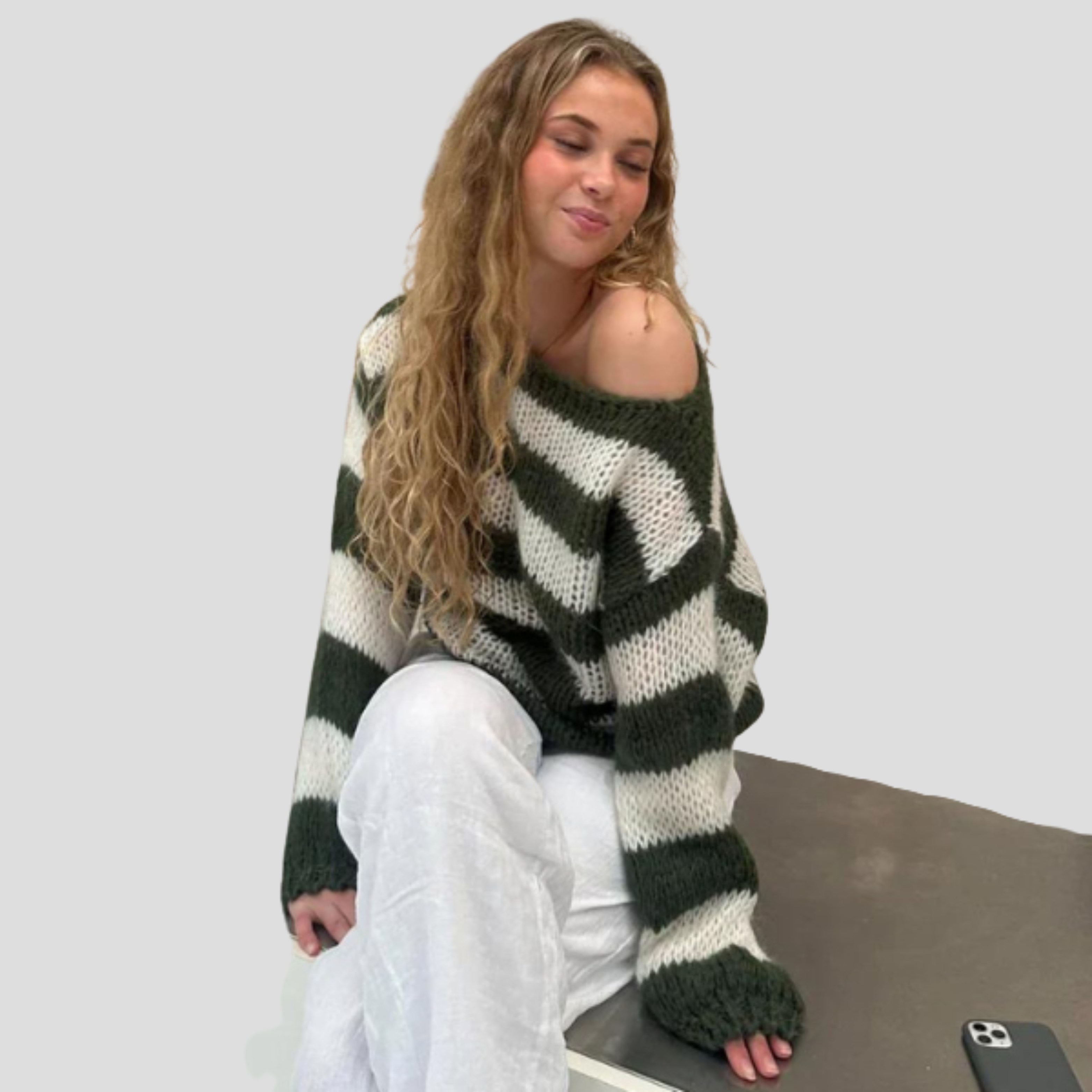 Women Sweater | Striped Surface Design & Straight Silhouette for Daily Wear