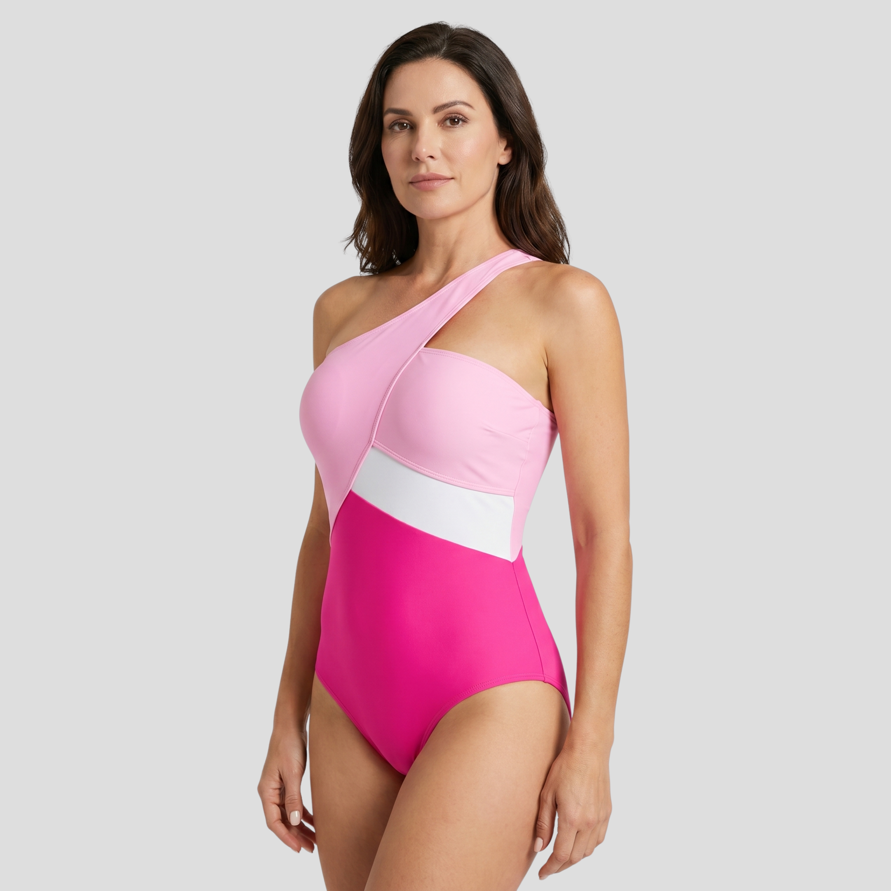 Women One-Shoulder Swimsuit | Color-Block Panel Form & Wrap Bodice Alignment for Swimwear