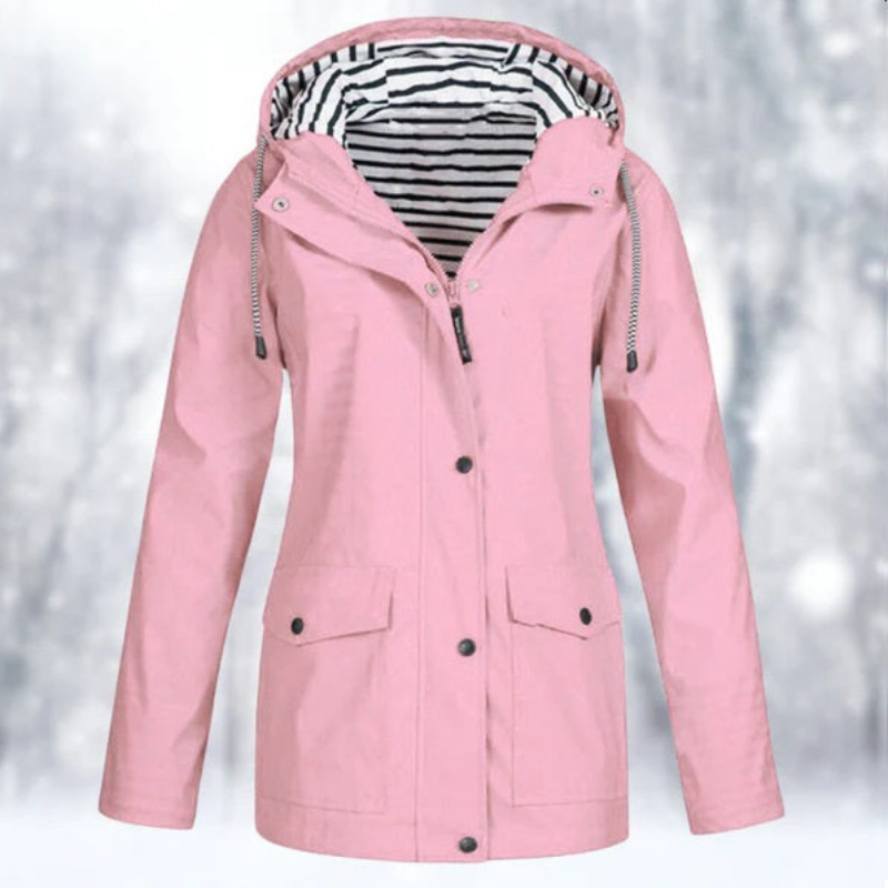 Women's lightweight hooded rain jacket with front pockets, shown in several colours