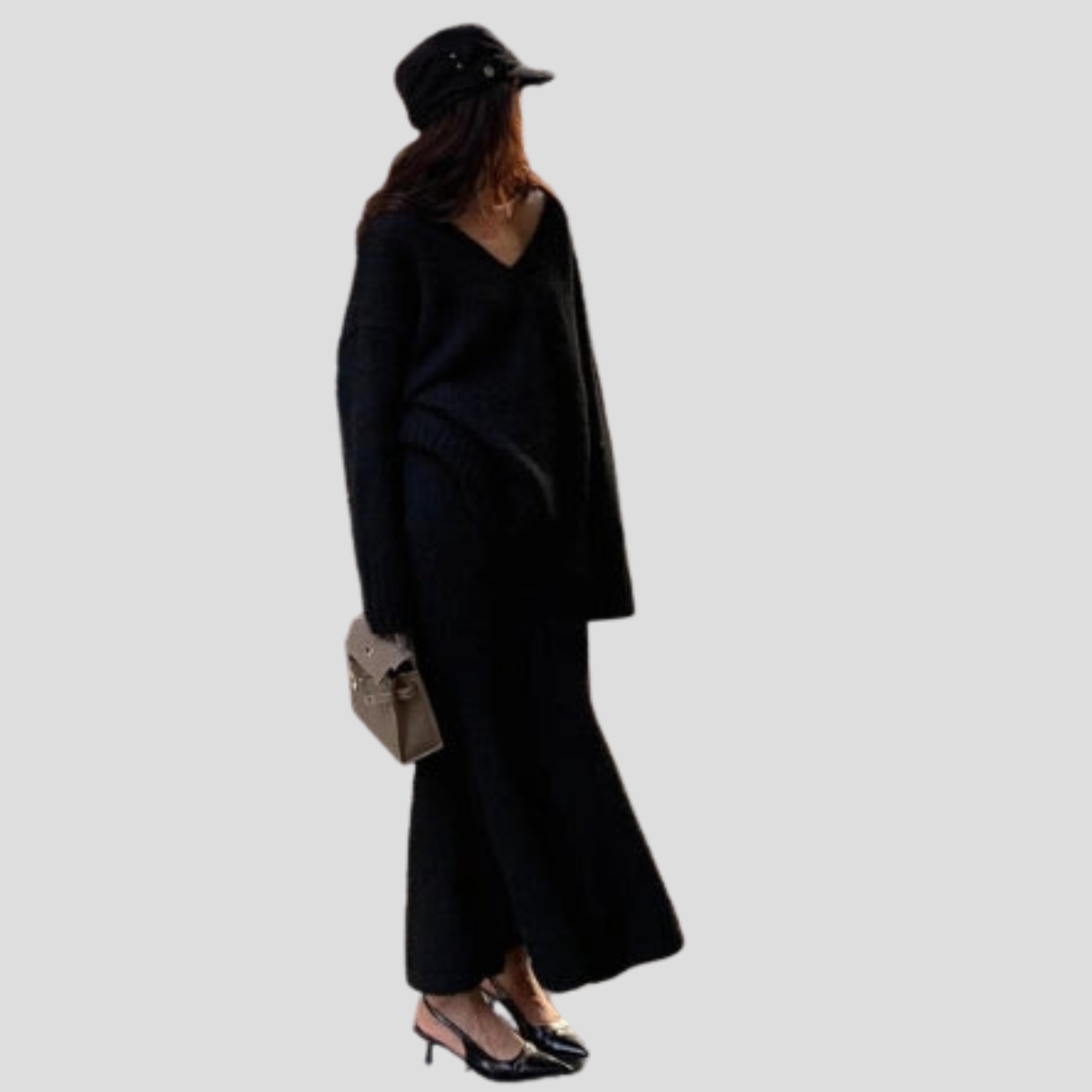 Women Skirt Set | V-Neck Upper Form & Flowing Midi Skirt Alignment for Daily Wear