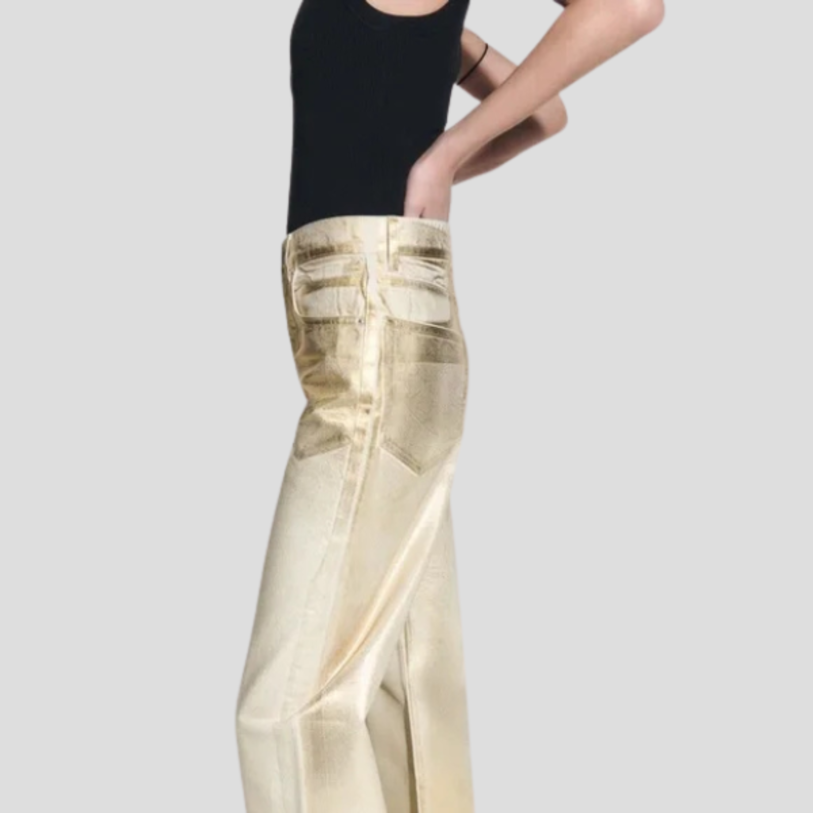 Women Jeans | High-Rise Waistline & Straight-Leg Metallic Silhouette for Evening Wear