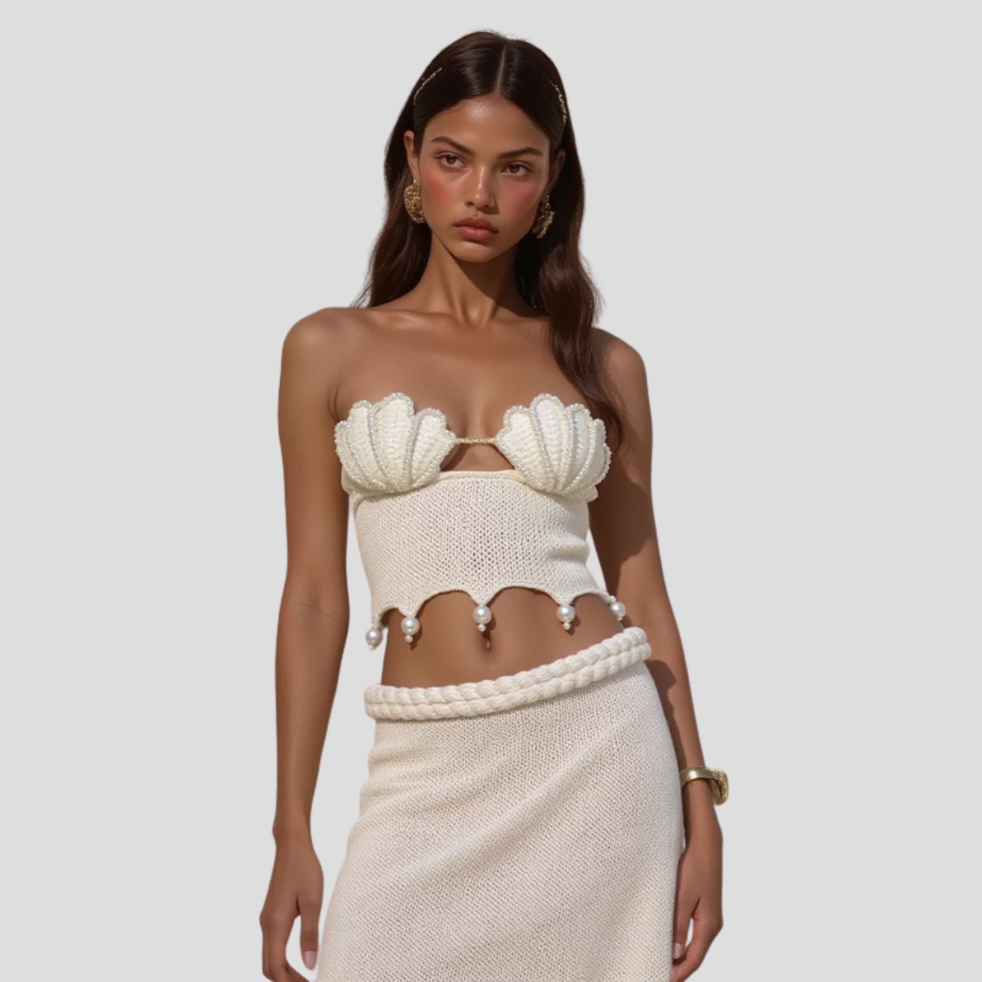 Women Two-Piece Set | Shell-Inspired Upper Form & Full-Length Skirt Alignment for Occasion Wear