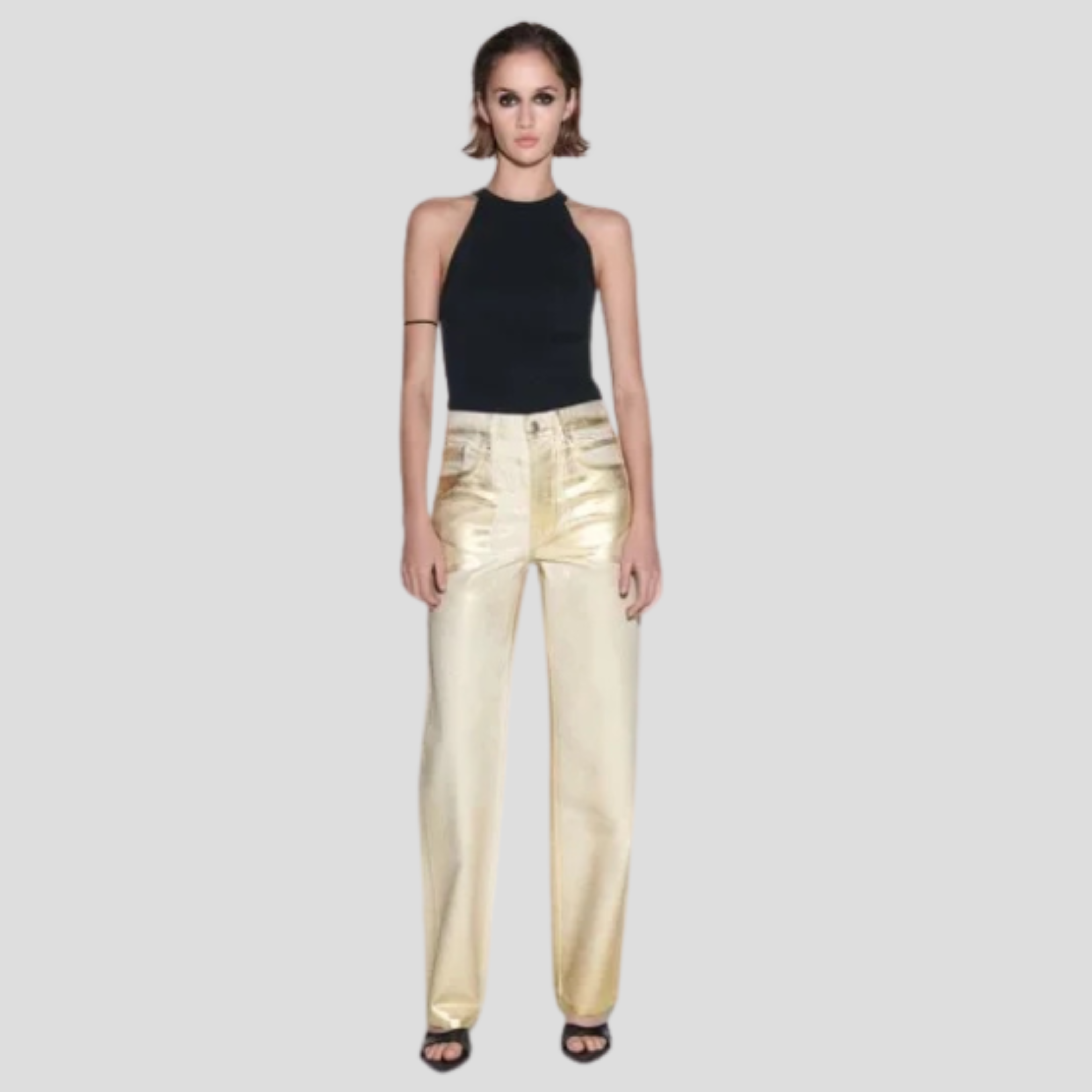 Women Jeans | High-Rise Waistline & Straight-Leg Metallic Silhouette for Evening Wear