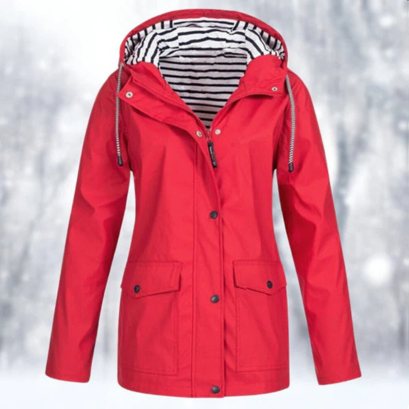 Women's lightweight hooded rain jacket with front pockets, shown in several colours