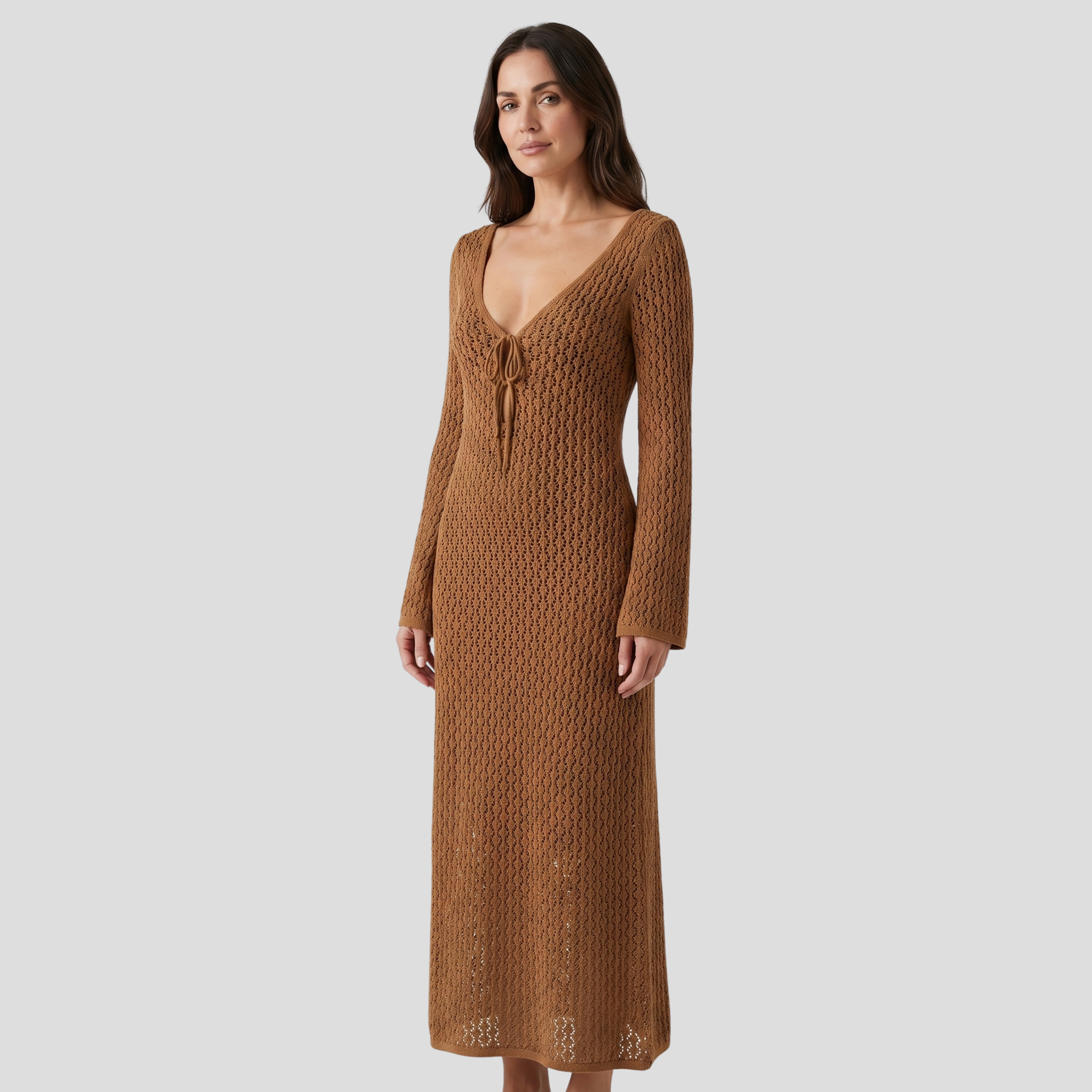 Women Maxi Dress | Keyhole Cutout Form & Bell Sleeve Alignment for Occasion Wear