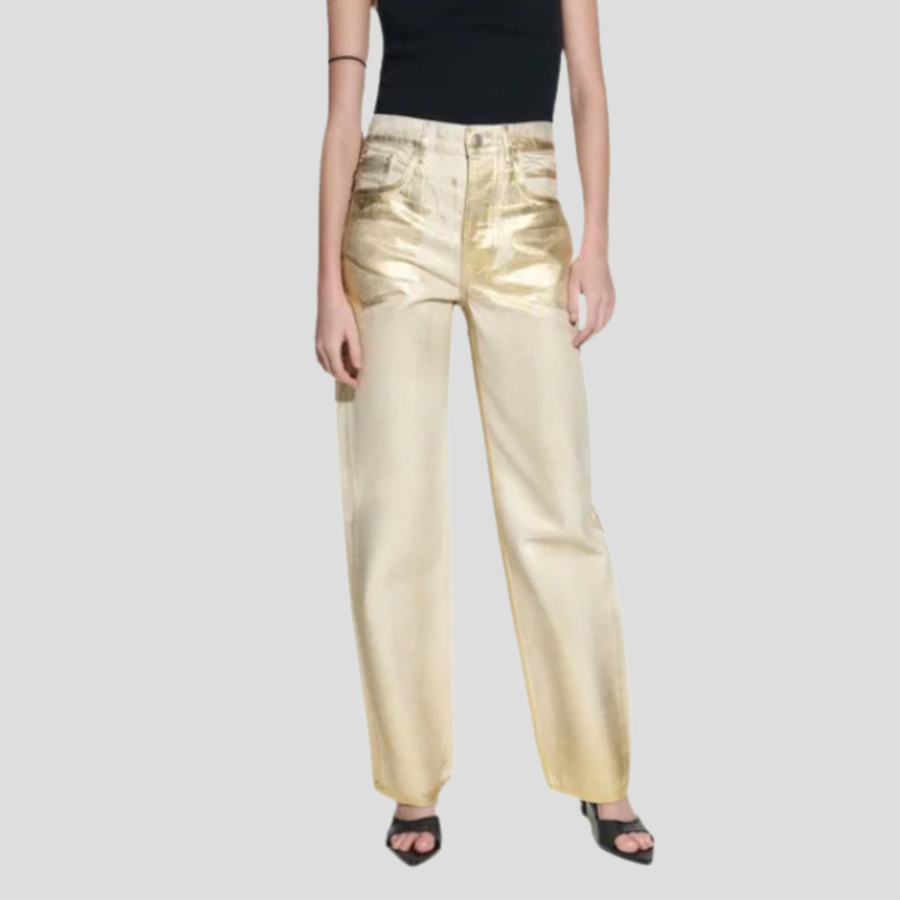 Women Jeans | High-Rise Waistline & Straight-Leg Metallic Silhouette for Evening Wear