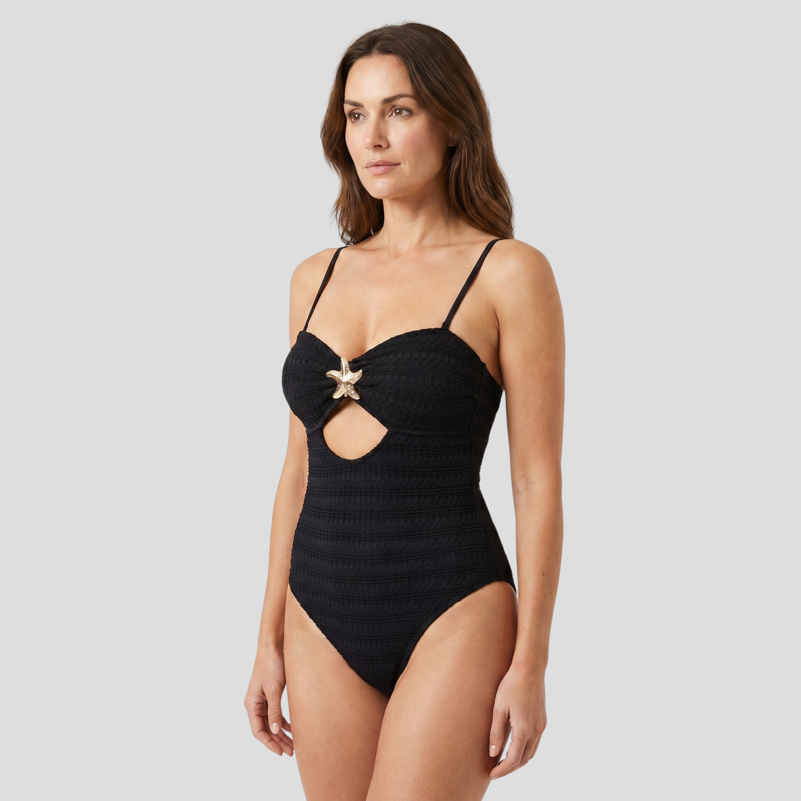 Women One-Piece Swimsuit | Starfish Detail Form & Front Cut-Out Alignment for Swimwear
