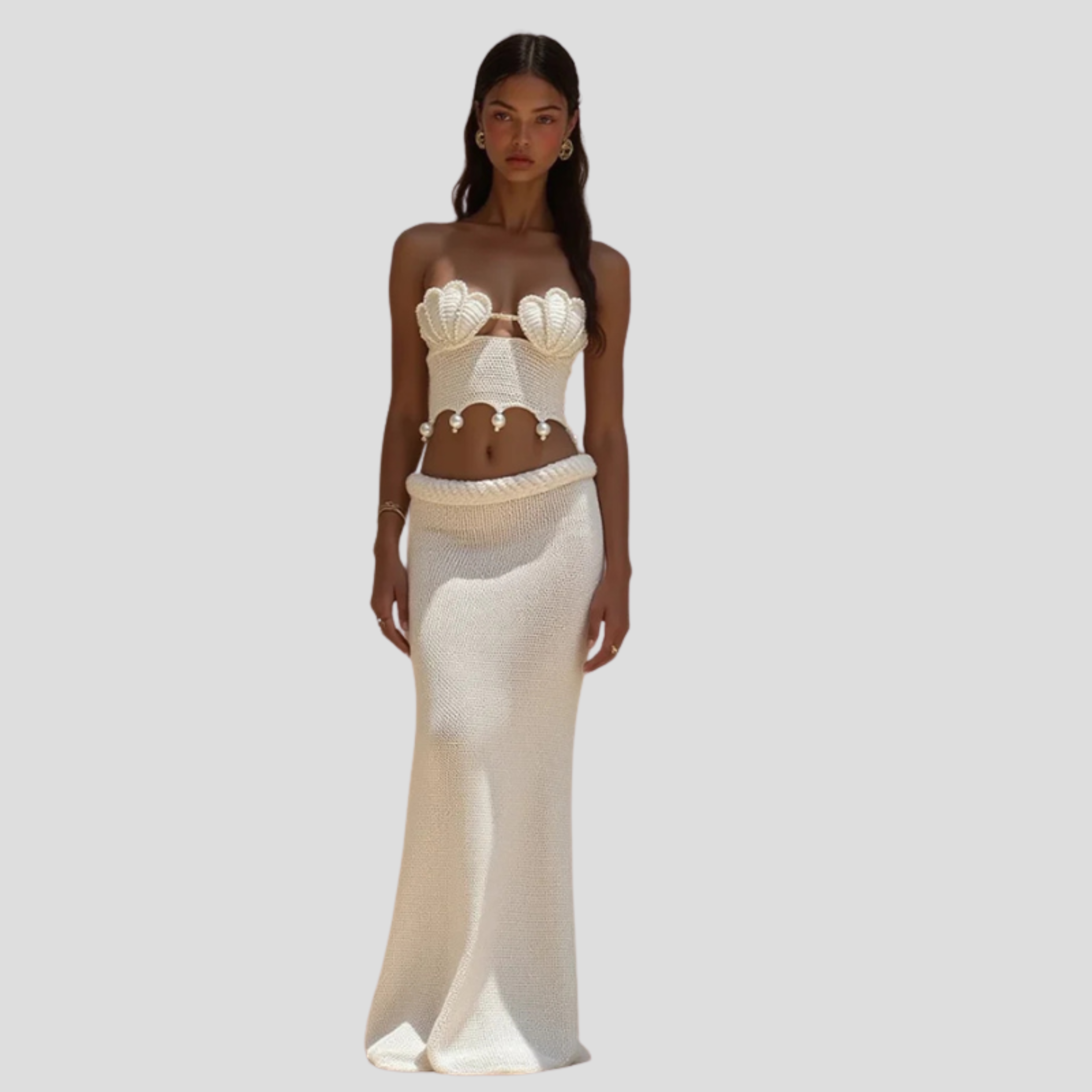 Women Two-Piece Set | Shell-Inspired Upper Form & Full-Length Skirt Alignment for Occasion Wear