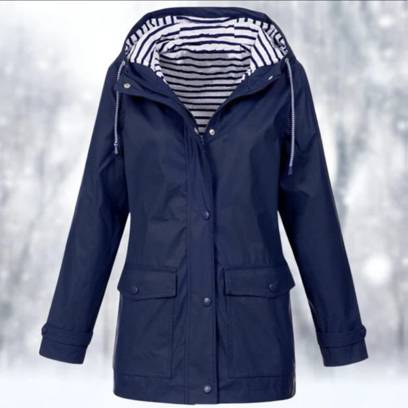 Women's lightweight hooded rain jacket with front pockets, shown in several colours