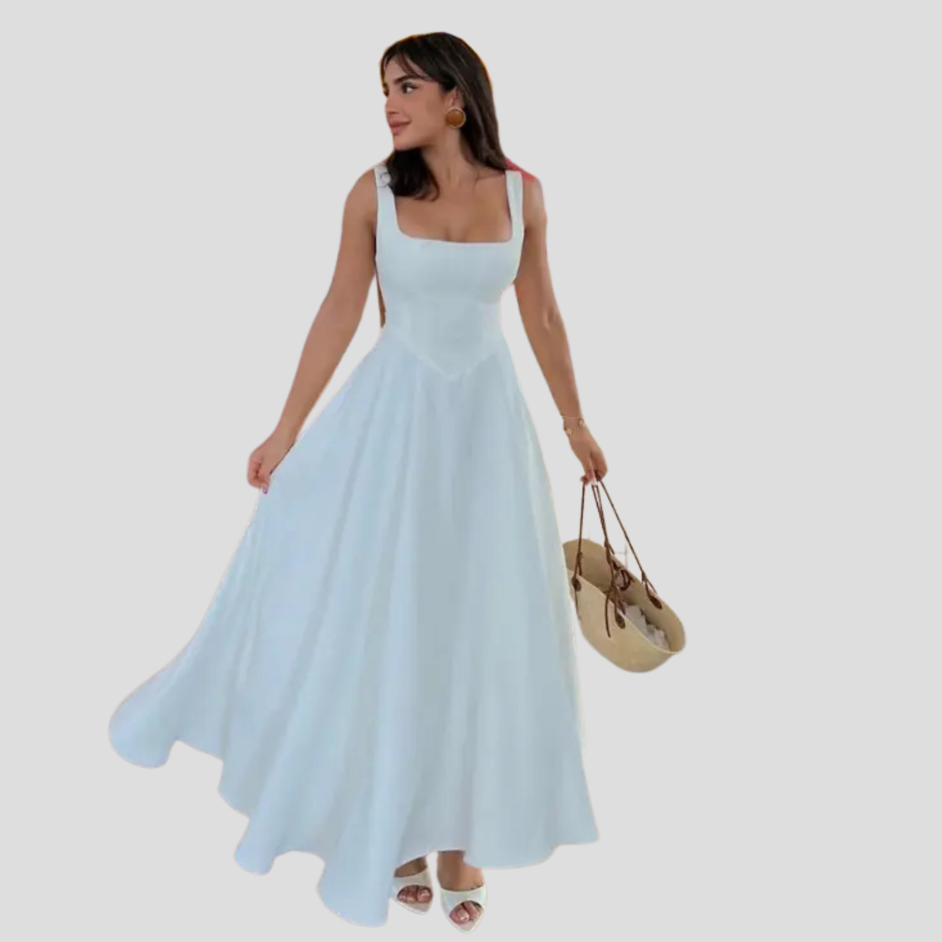 Women Midi Dress | Square Neckline Detail & A-Line Silhouette for Formal Wear