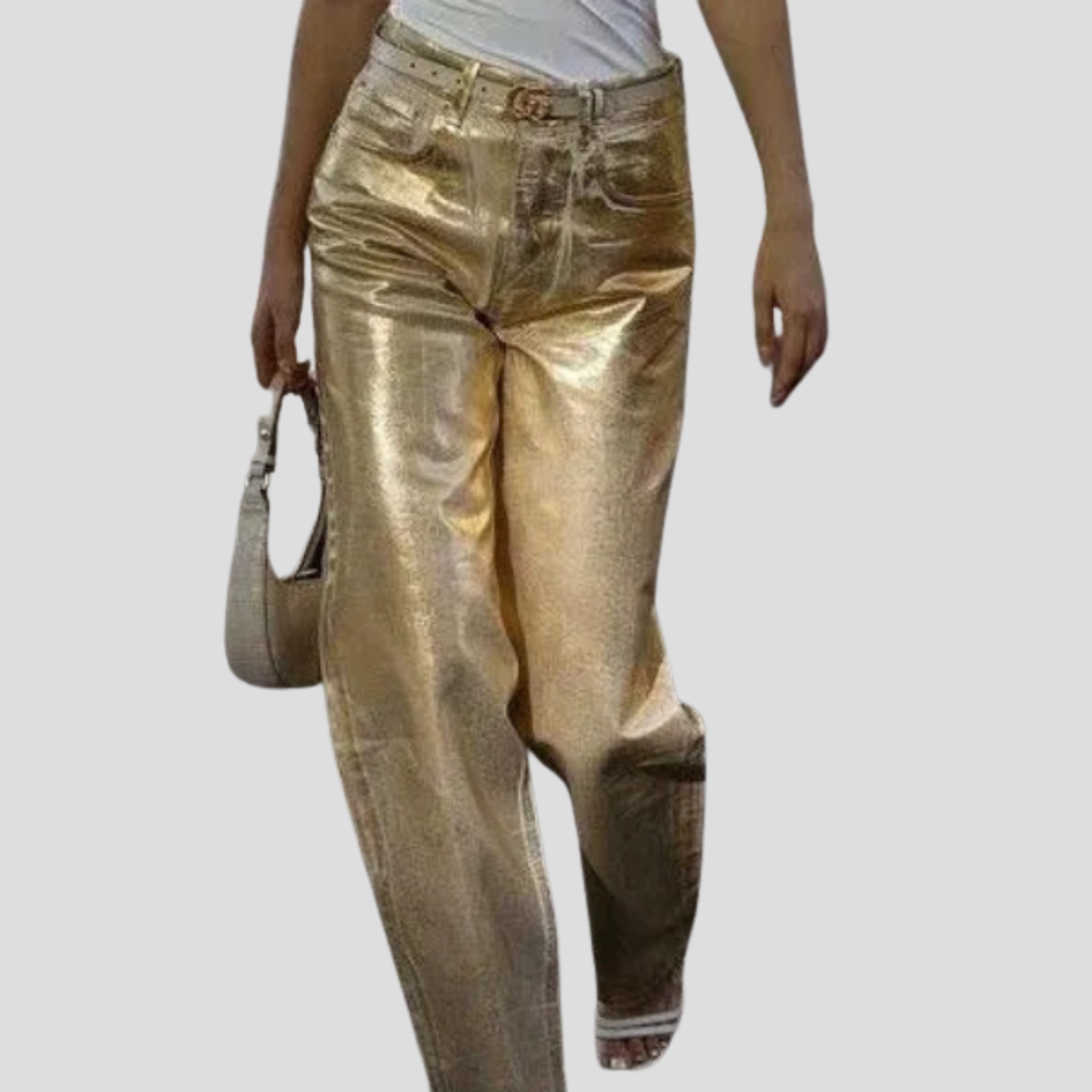 Women Jeans | High-Rise Waistline & Straight-Leg Metallic Silhouette for Evening Wear