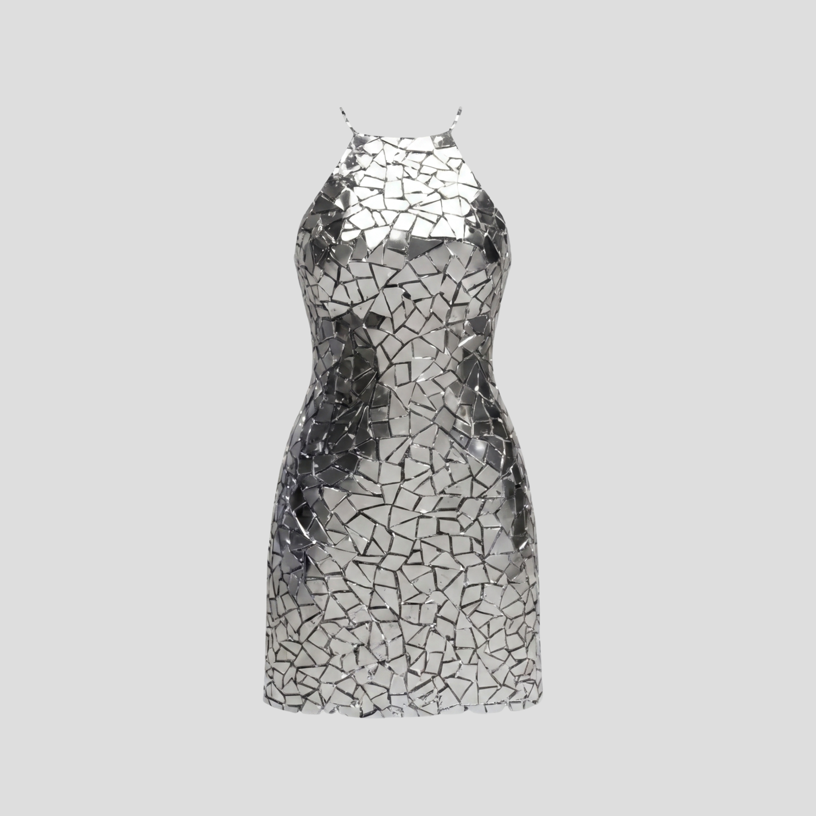 Women Mini Dress | Halter Neckline Form & Mosaic Pattern Alignment for Occasion Wear