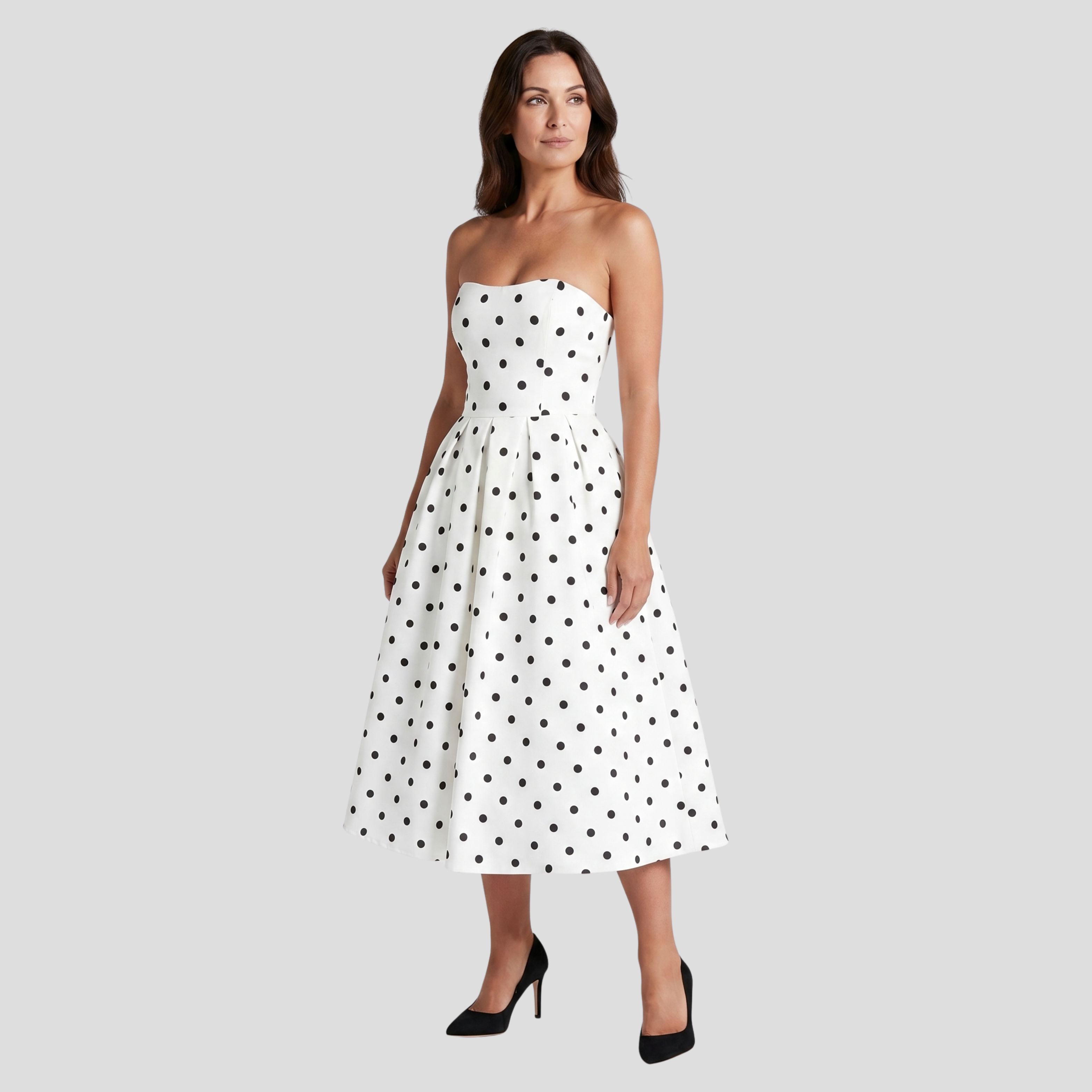Women Midi Dress | Polka-Dot Pattern Form & Strapless Alignment for Occasion Wear