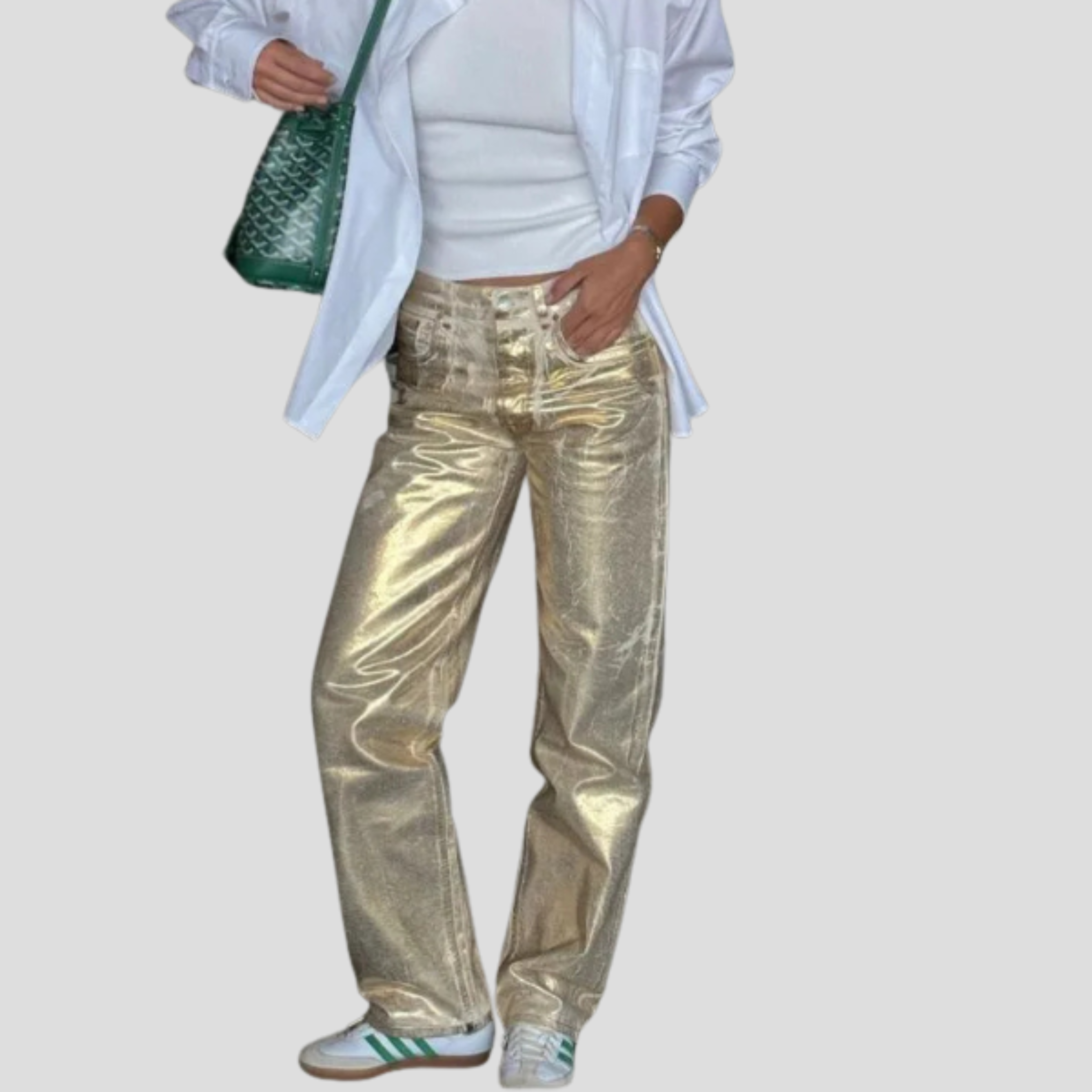 Women Jeans | High-Rise Waistline & Straight-Leg Metallic Silhouette for Evening Wear