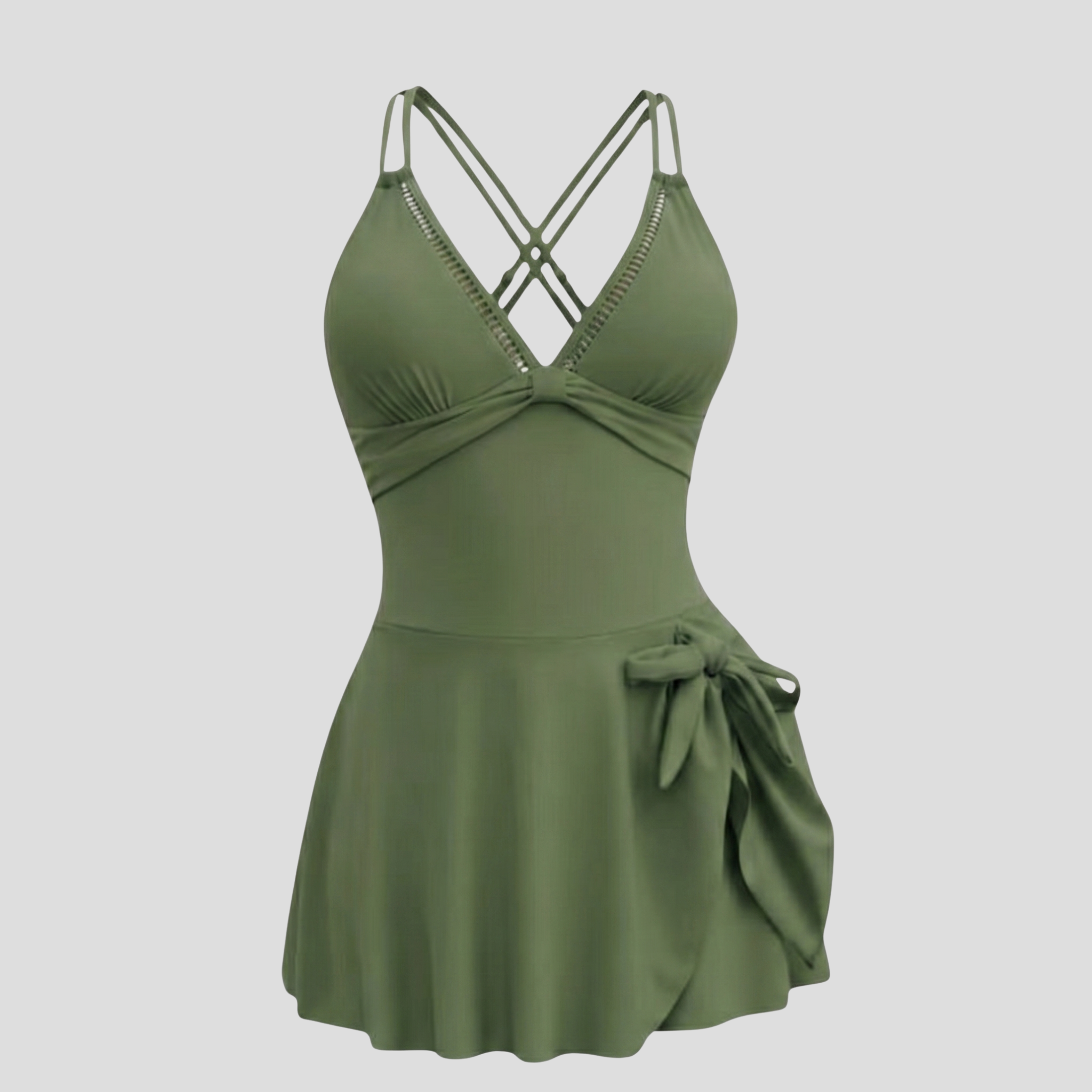Women Swim Dress | V-Neckline Form & Side-Tie Skirt Alignment for Swimwear