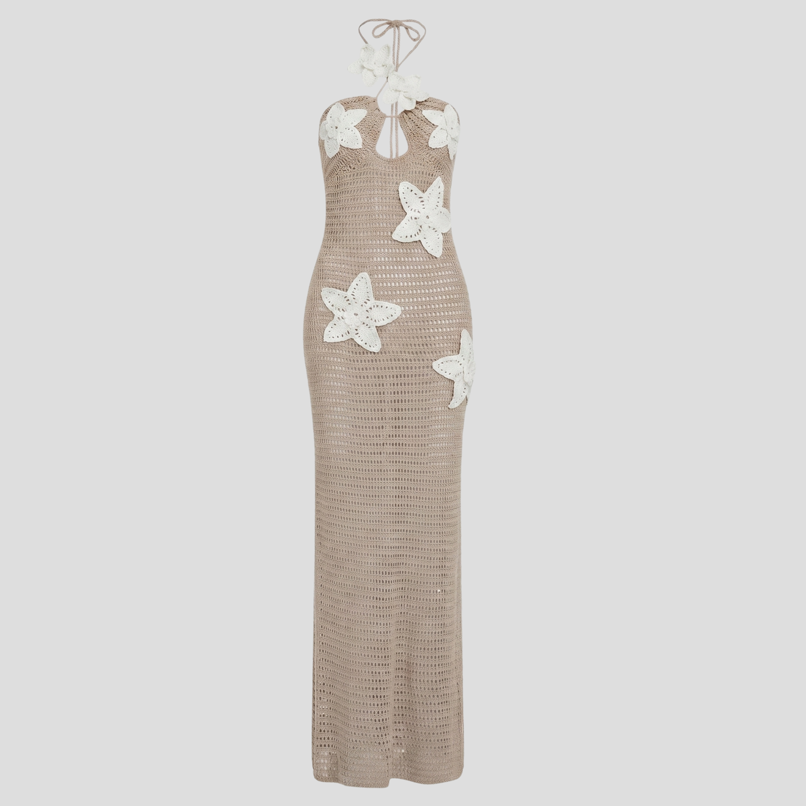 Women Maxi Dress | Halter Neckline Form & Floral Appliqué Alignment for Occasion Wear