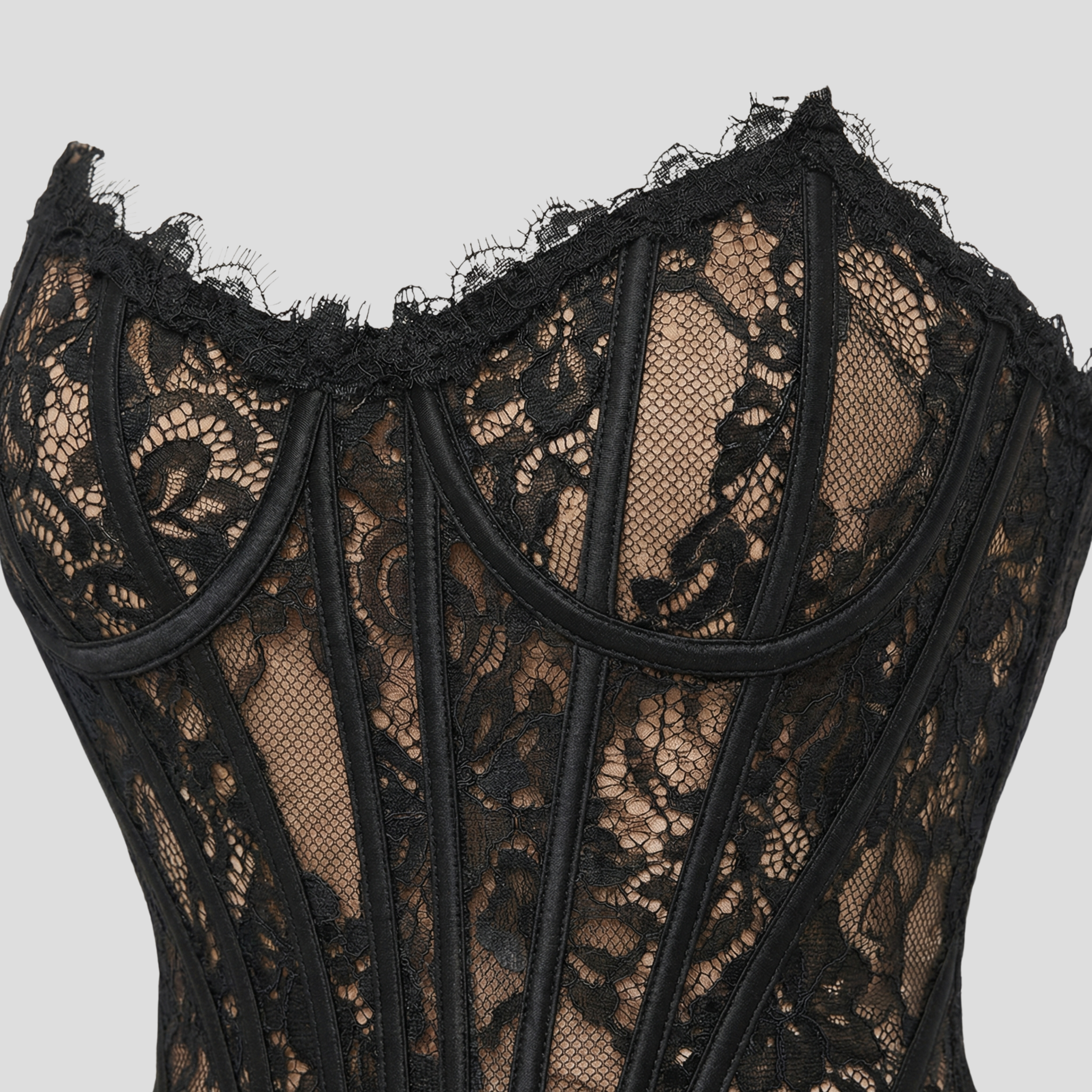Women Corset Mini Dress | Strapless Boned Bodice & Asymmetrical Lace Detail for Evening Wear