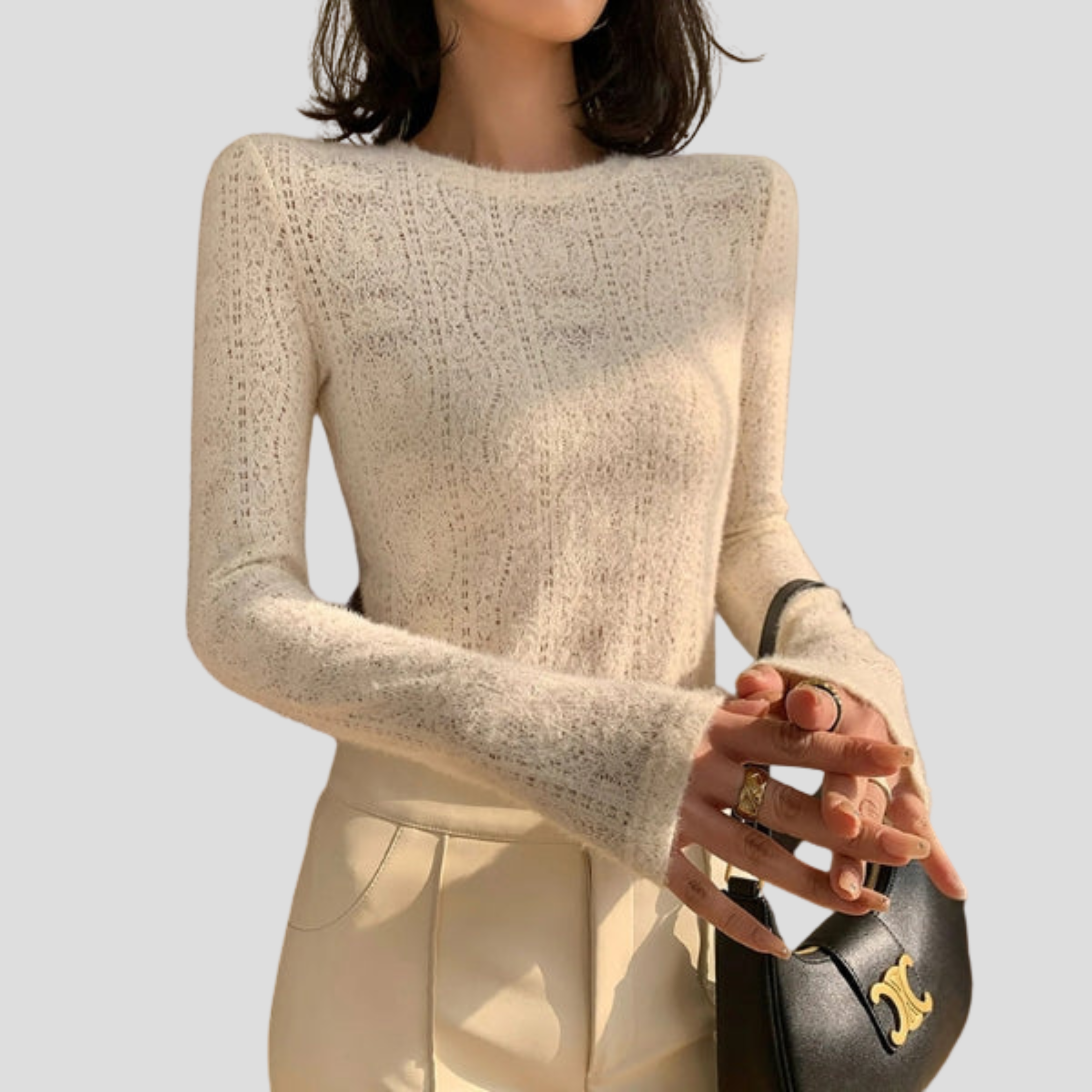 Women Sweater | Open Knit Pattern & Rounded Neck Silhouette for Daily Wear