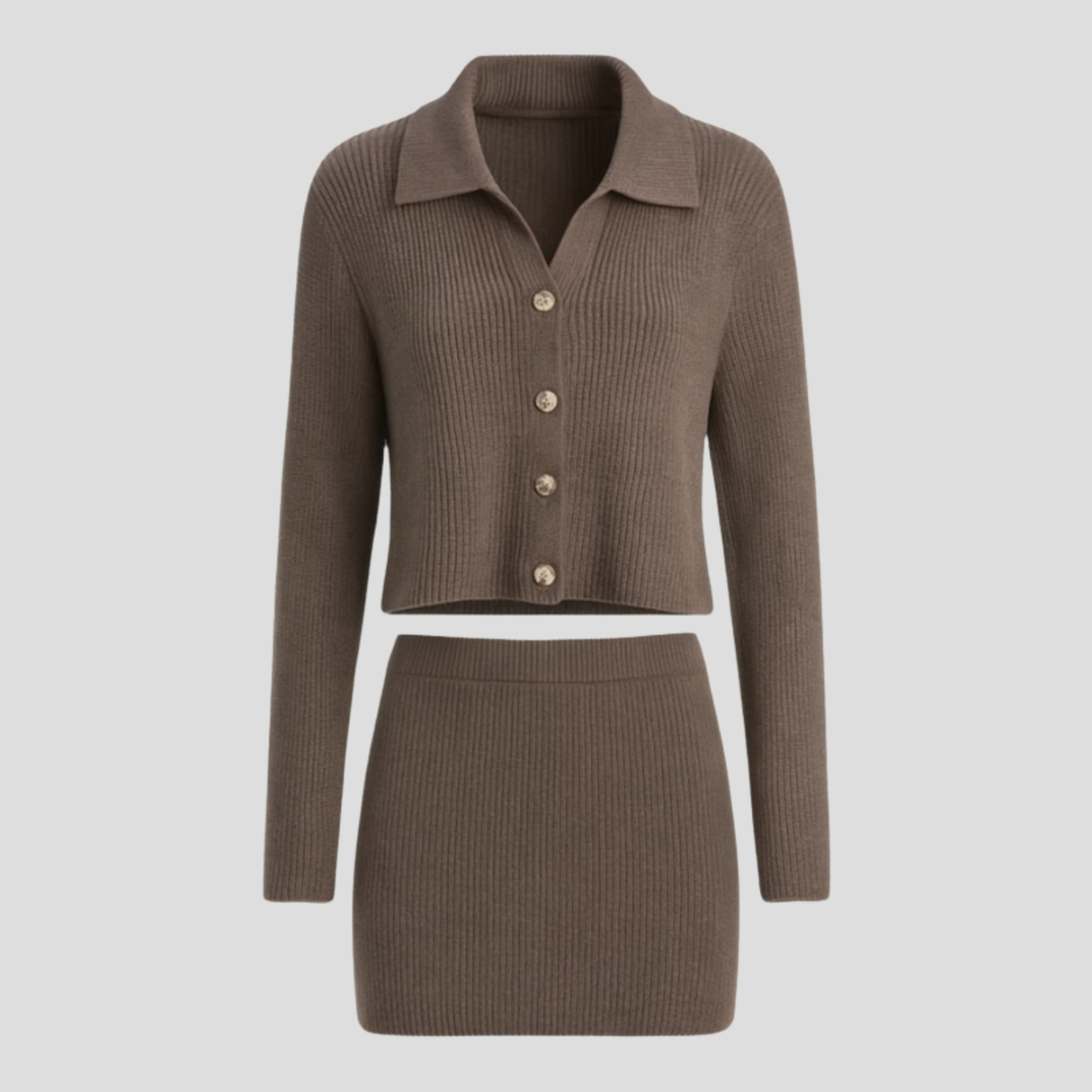 Women Knit Set | Cardigan Upper Form & Coordinated Skirt Alignment for Seasonal Wear