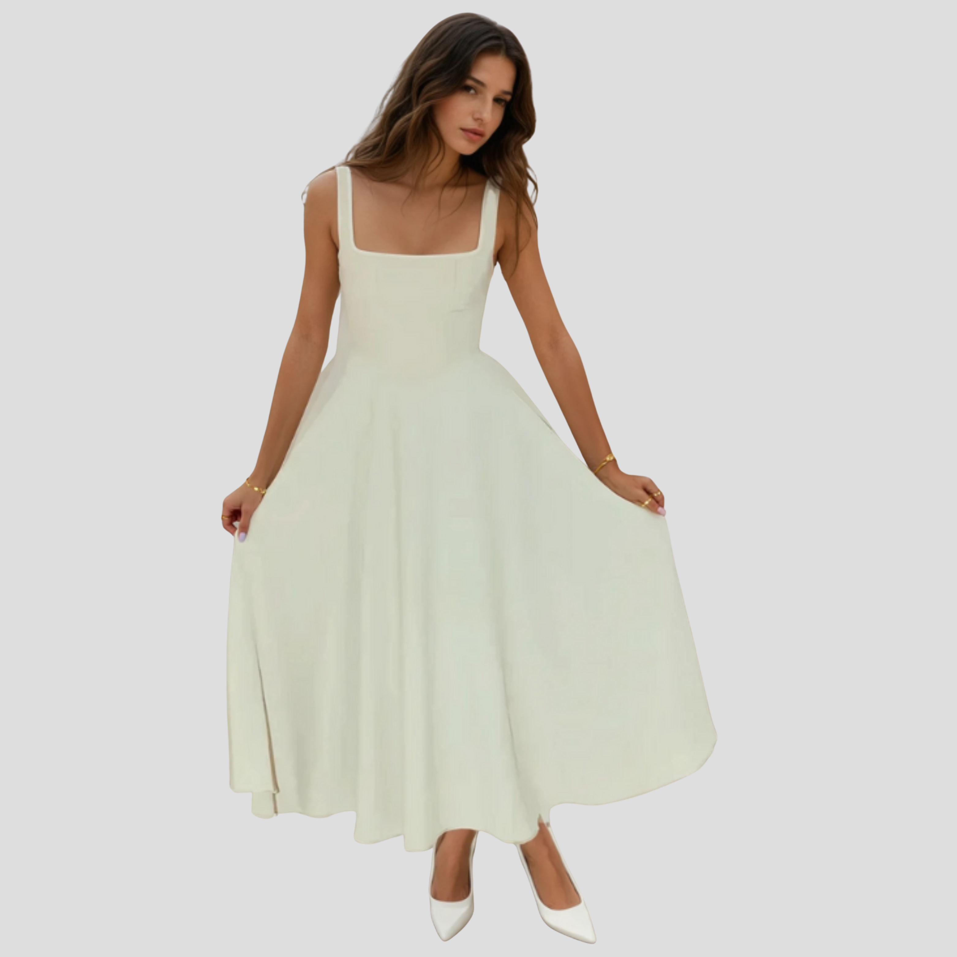 Women Midi Dress | Square Neckline Detail & A-Line Silhouette for Formal Wear