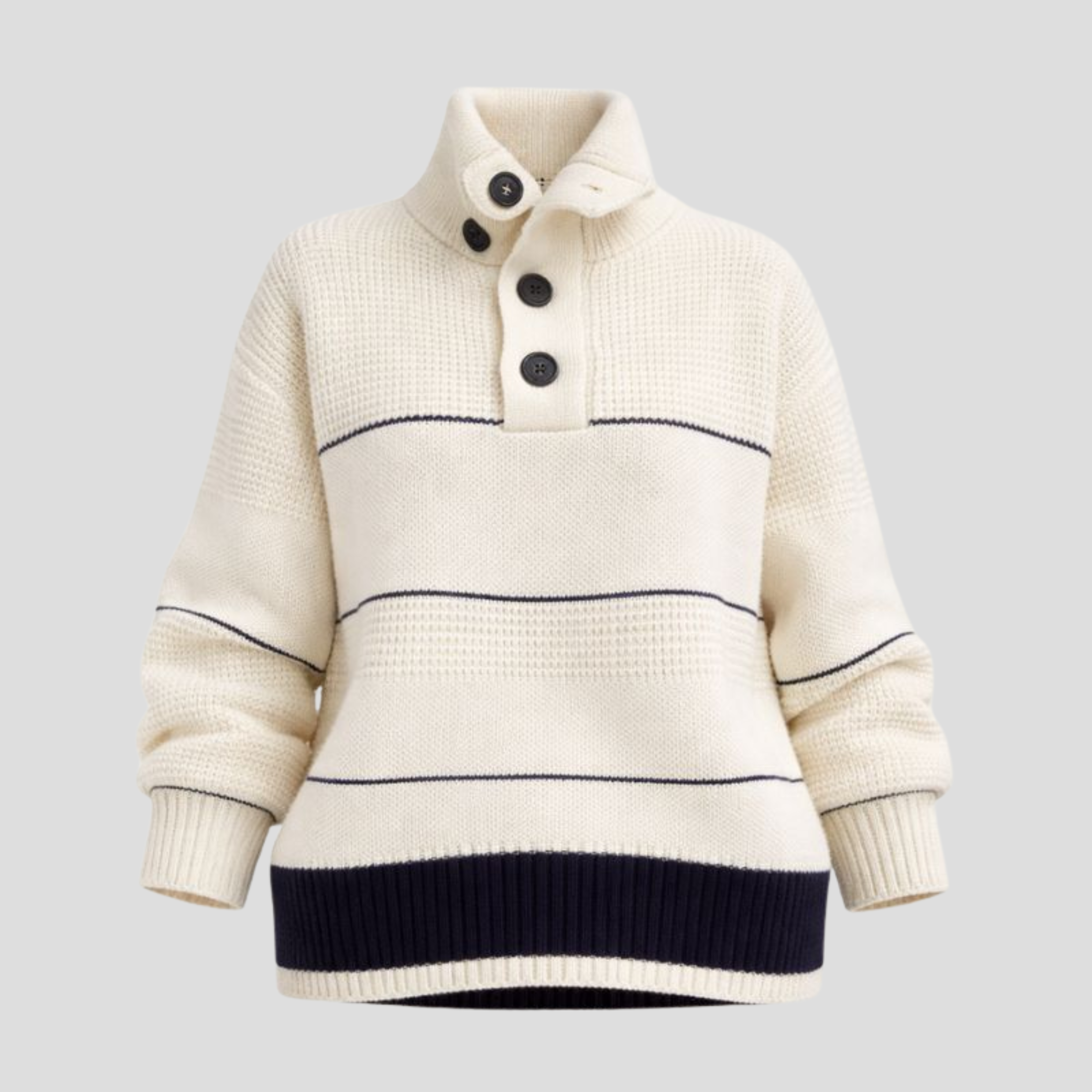 Women Sweater | Button Neck Detail & Textured Knit Silhouette for Daily Wear