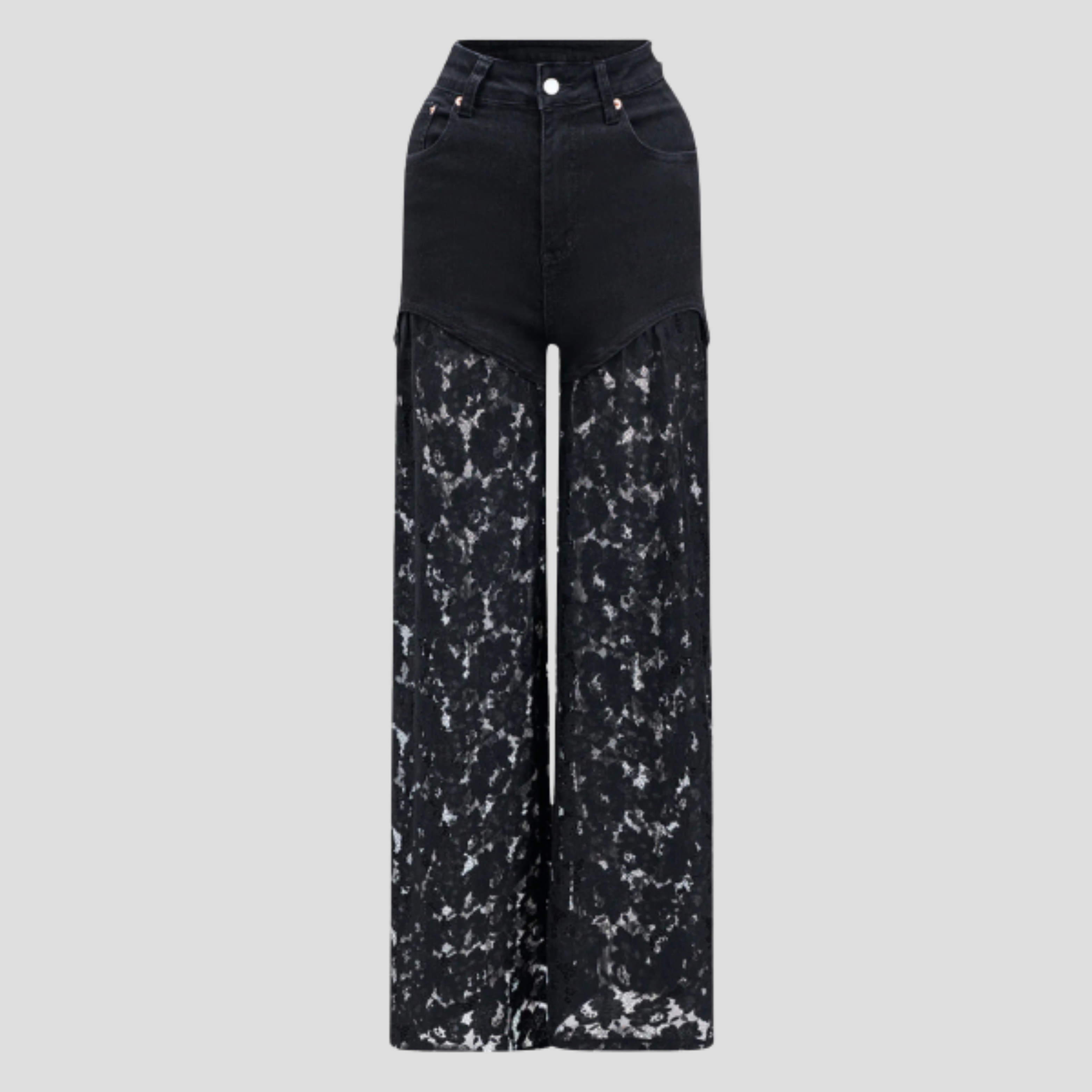 Women Jeans | High-Waist Design & Wide-Leg Silhouette with Lace Panel Detail