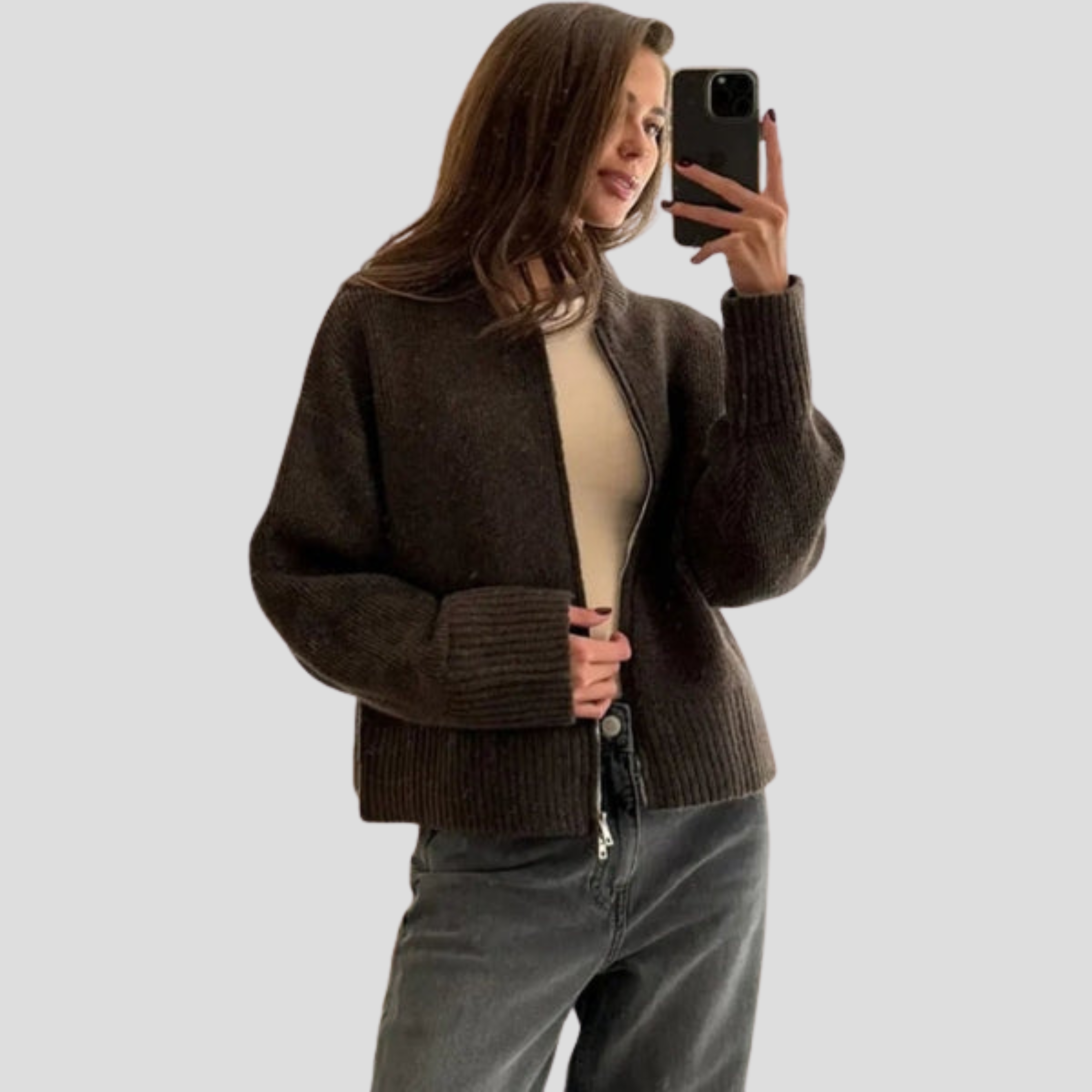 Women Cardigan | Zip Front Layout & Relaxed Silhouette for Daily Wear