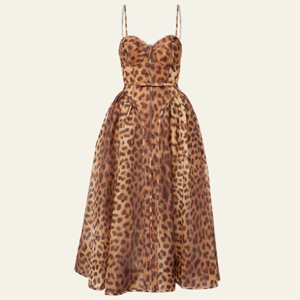 The Portofino Leopard Structured Corset Midi Dress