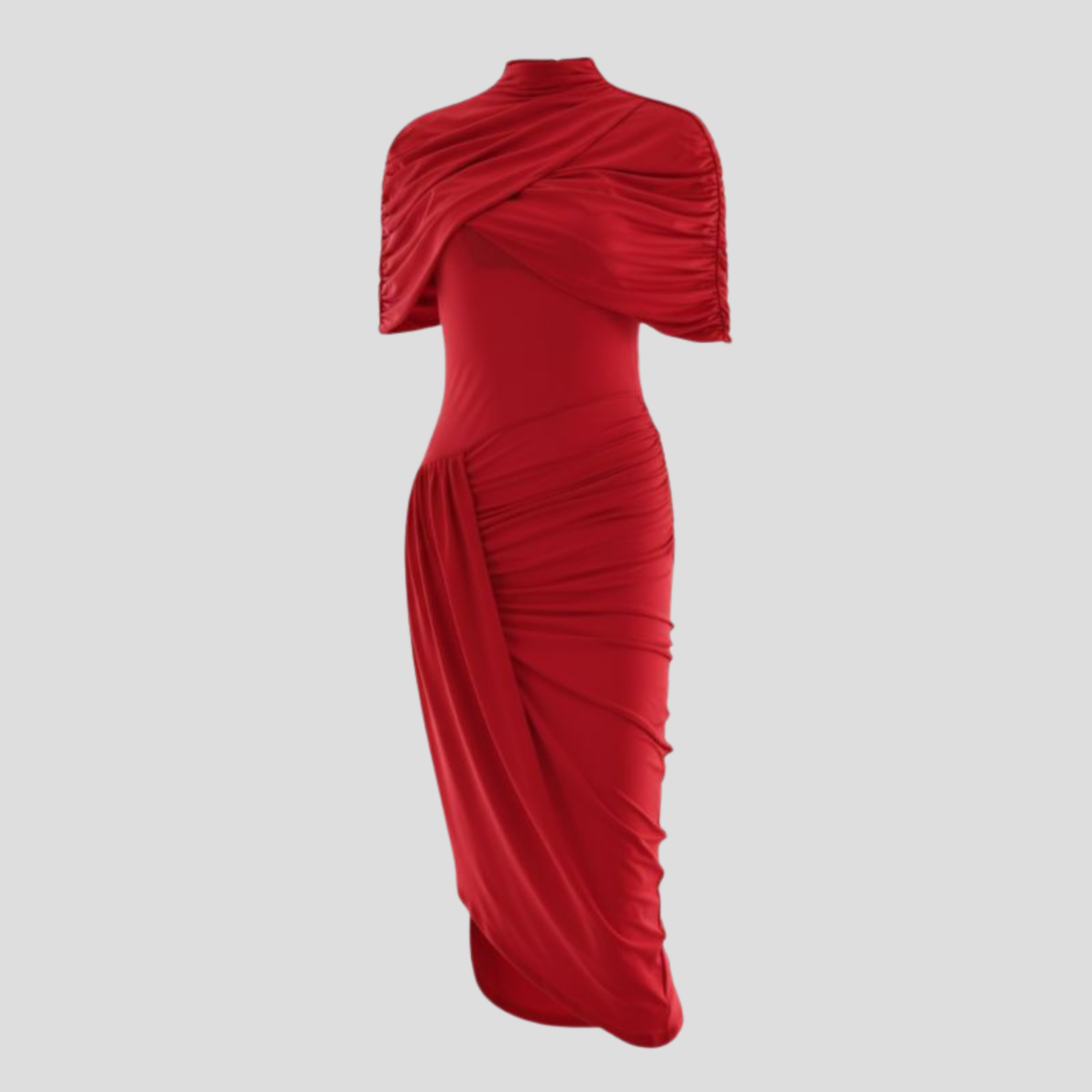 Women Maxi Dress | High Neck Cape Overlay & Asymmetrical Hem Silhouette for Evening Wear