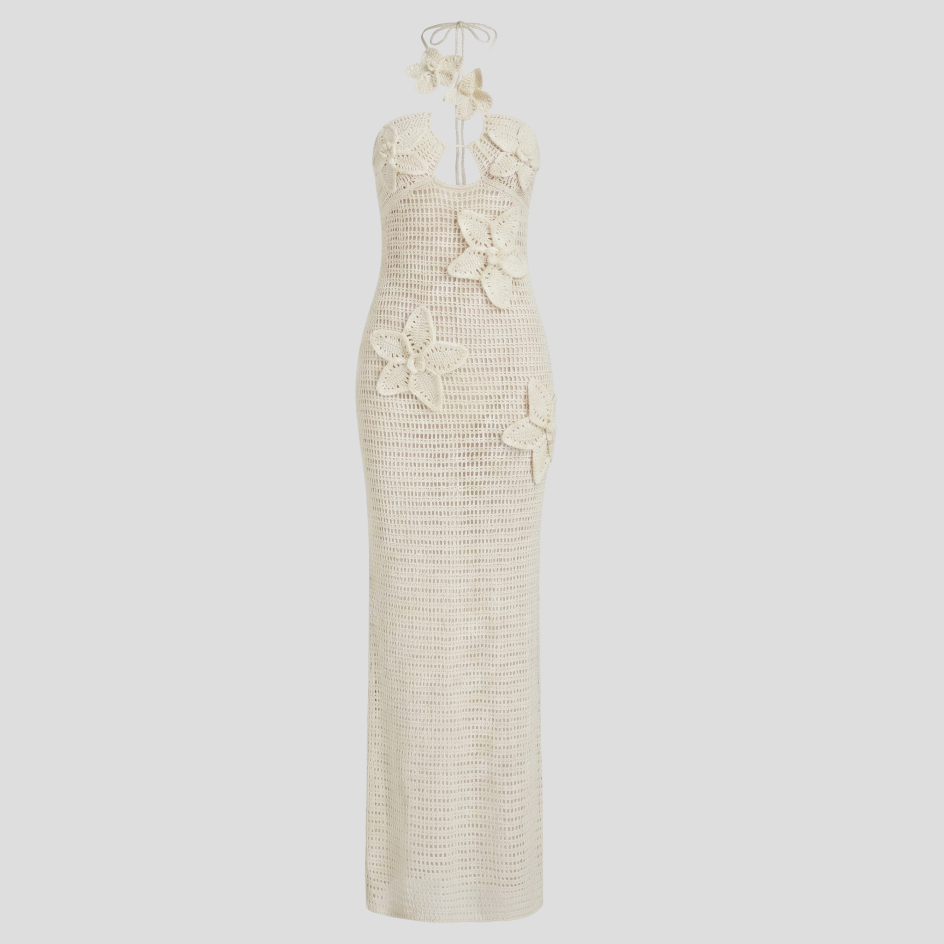 Women Maxi Dress | Halter Neckline Form & Floral Appliqué Alignment for Occasion Wear