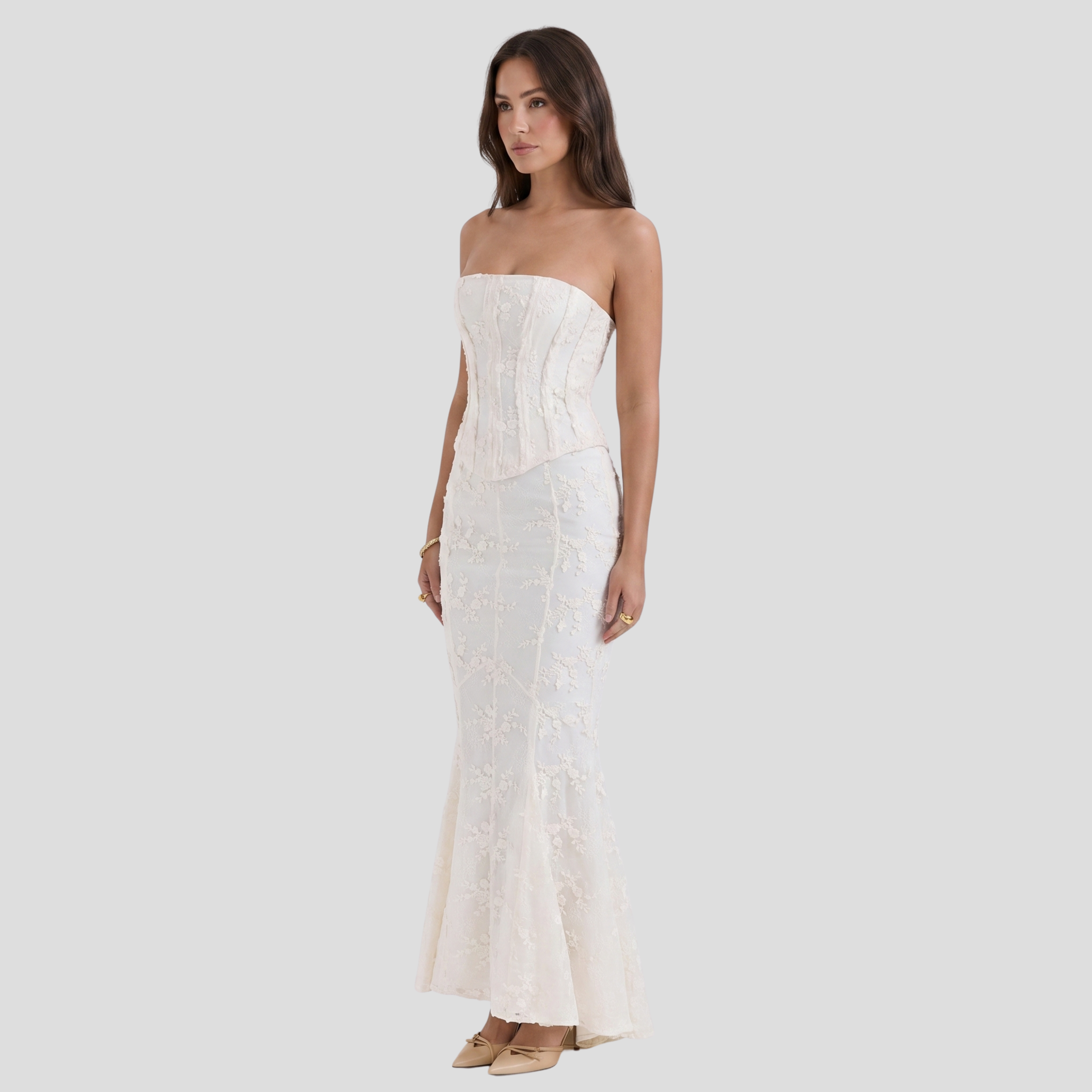 Women Maxi Dress | Embroidered Pattern Form & Corset Bodice Alignment for Occasion Wear