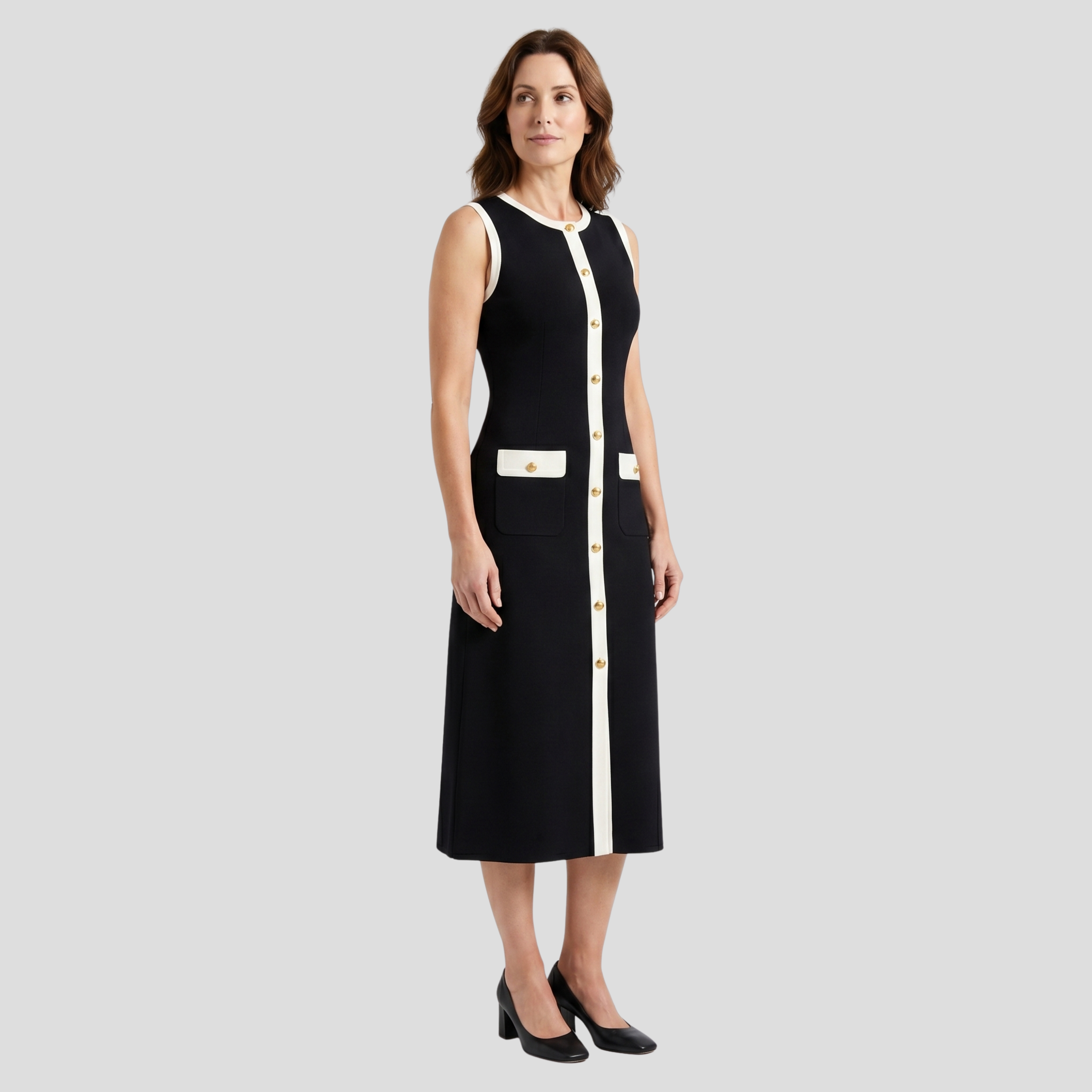 Women Midi Dress | Contrast Trim Form & Button Detail Alignment for Occasion Wear
