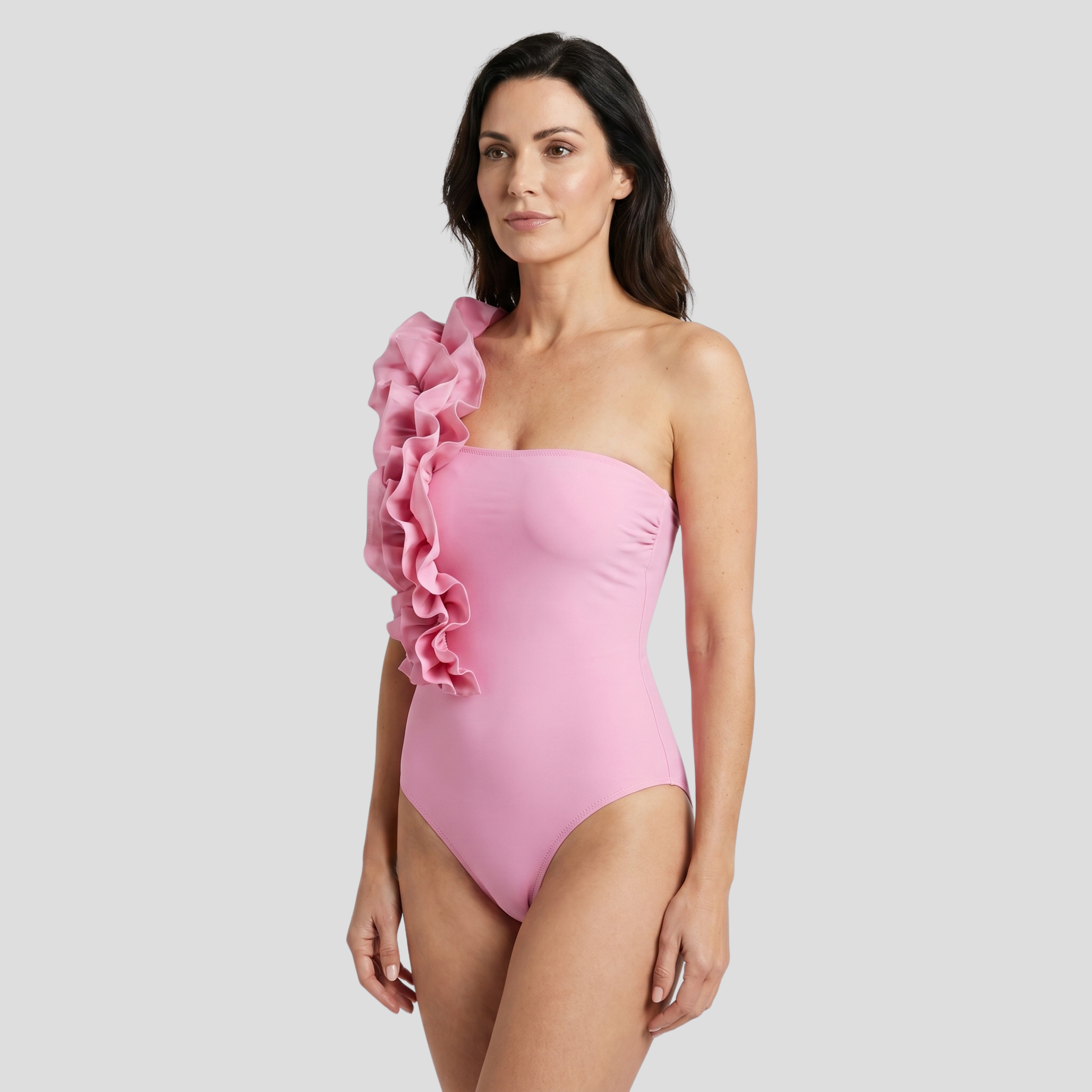 Women One-Piece Swimsuit | Asymmetrical Neckline Form & Ruffle Strap Alignment for Swimwear