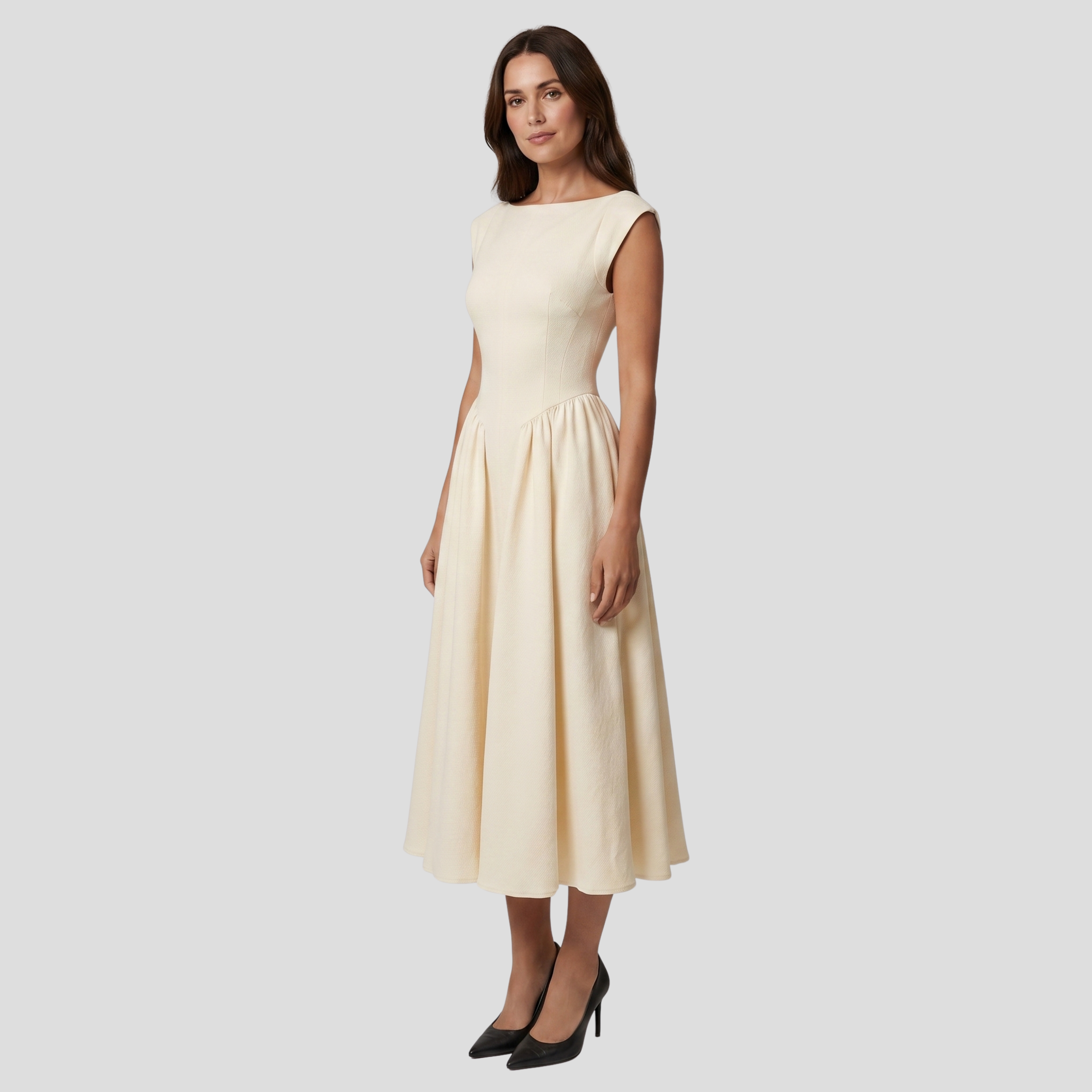 Women Midi Dress | High Neckline Form & Open-Back Cutout Alignment for Occasion Wear