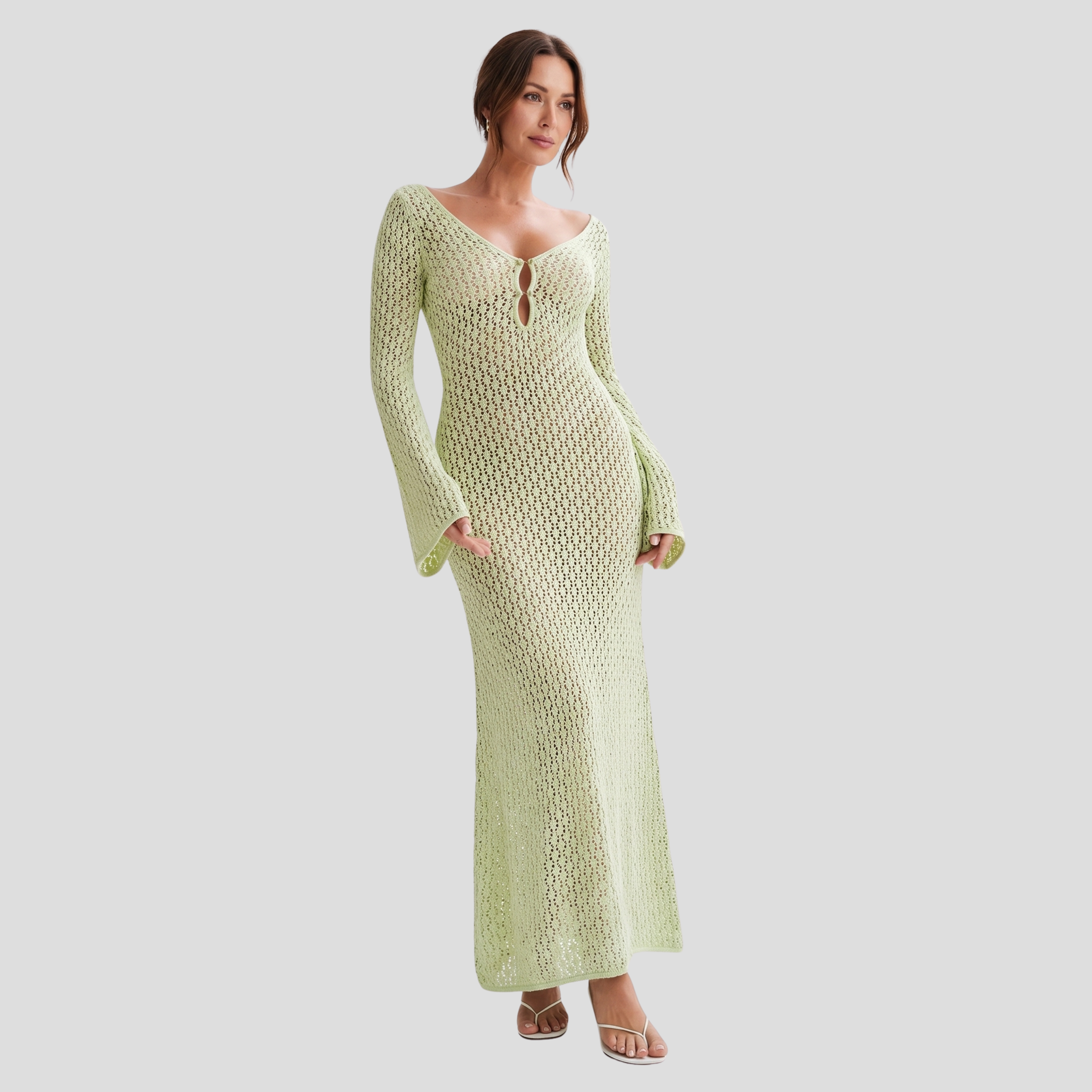 Women Maxi Dress | Deep V Neckline Form & Button Detail Alignment for Occasion Wear