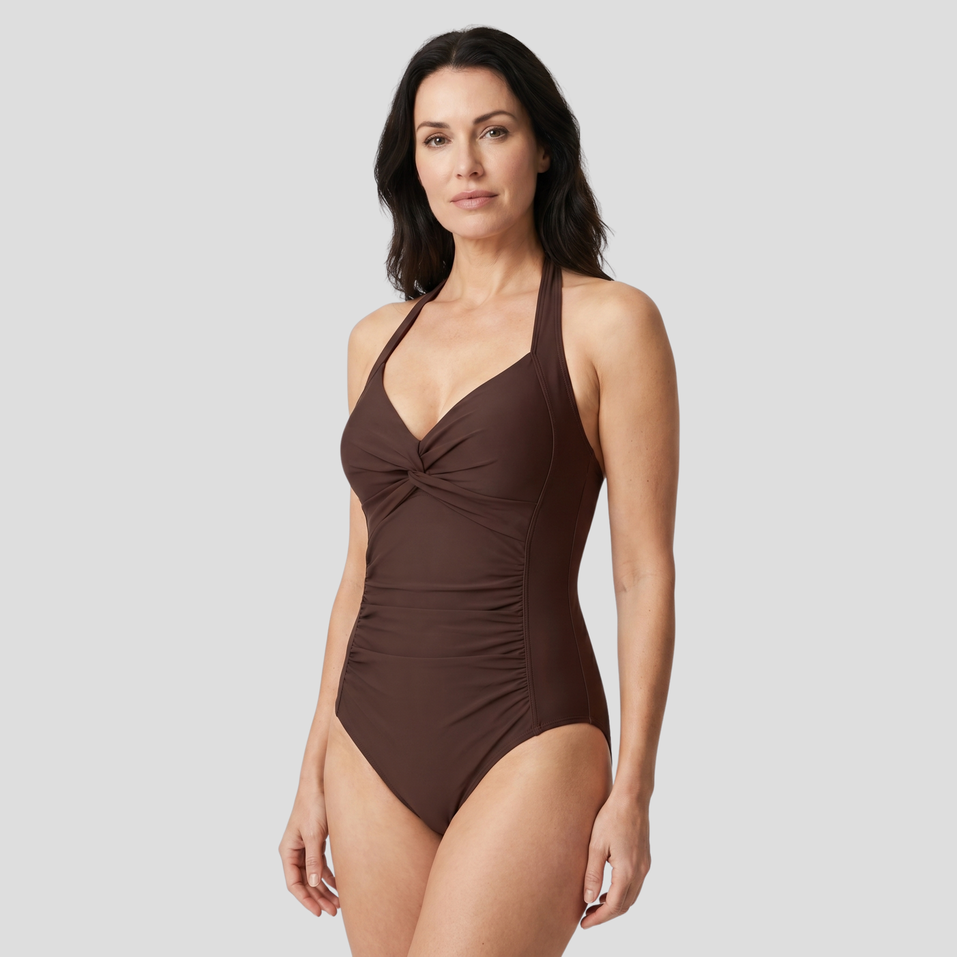 Women One-Piece Swimsuit | Halter Neckline Form & Ruched Line Alignment for Swimwear