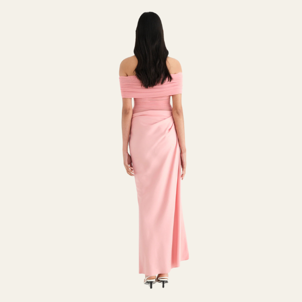 The Capri Off-Shoulder Draped Evening Maxi Dress