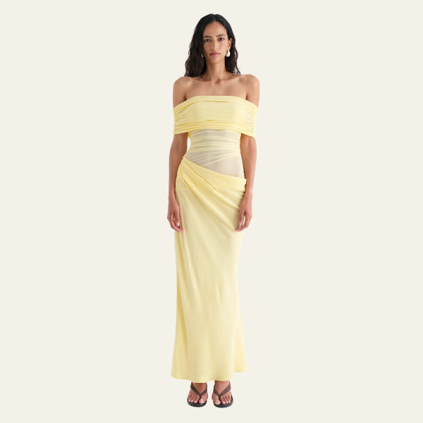 The Capri Off-Shoulder Draped Evening Maxi Dress