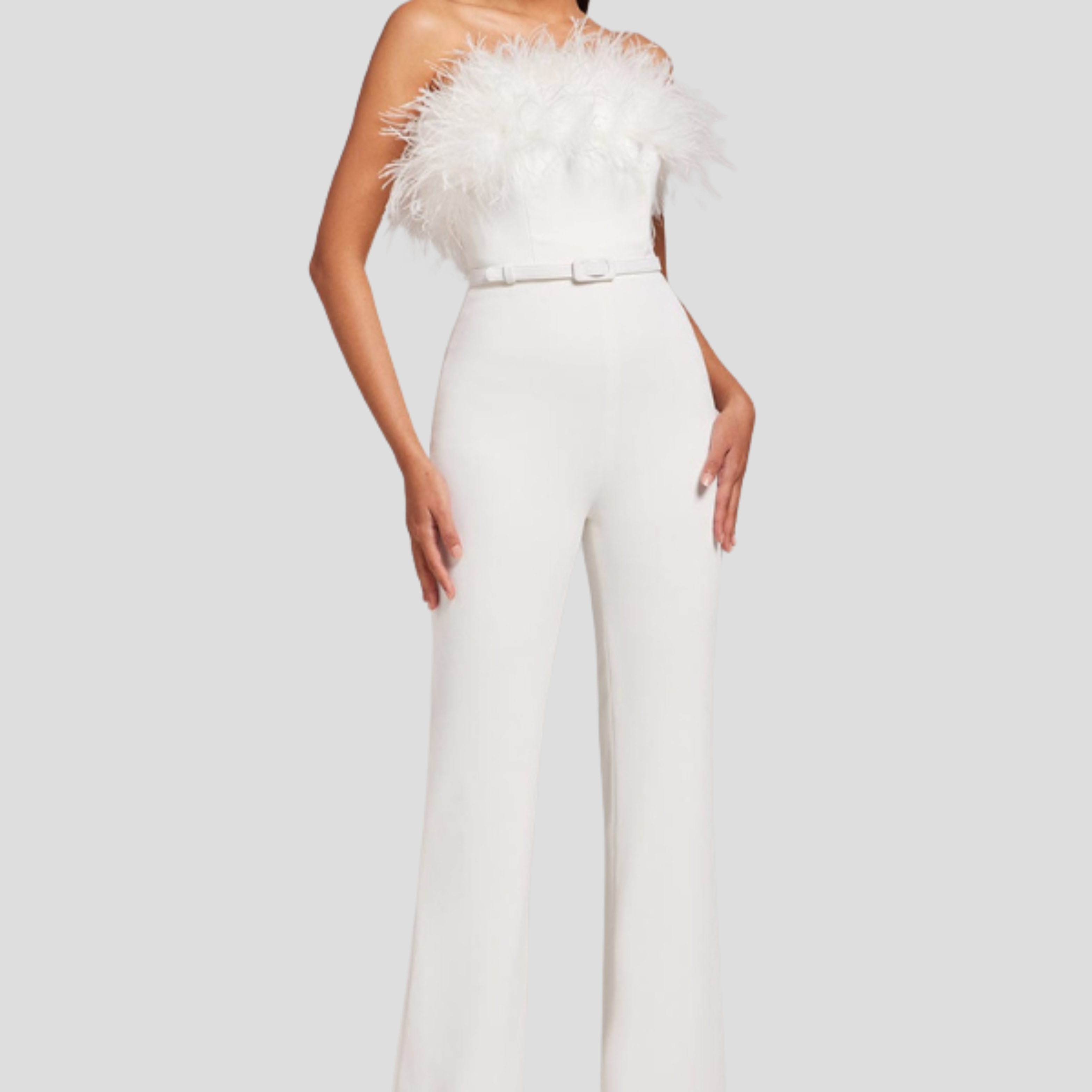 Women Jumpsuit | Strapless Neckline & Feather Trim Detail for Daily Wear