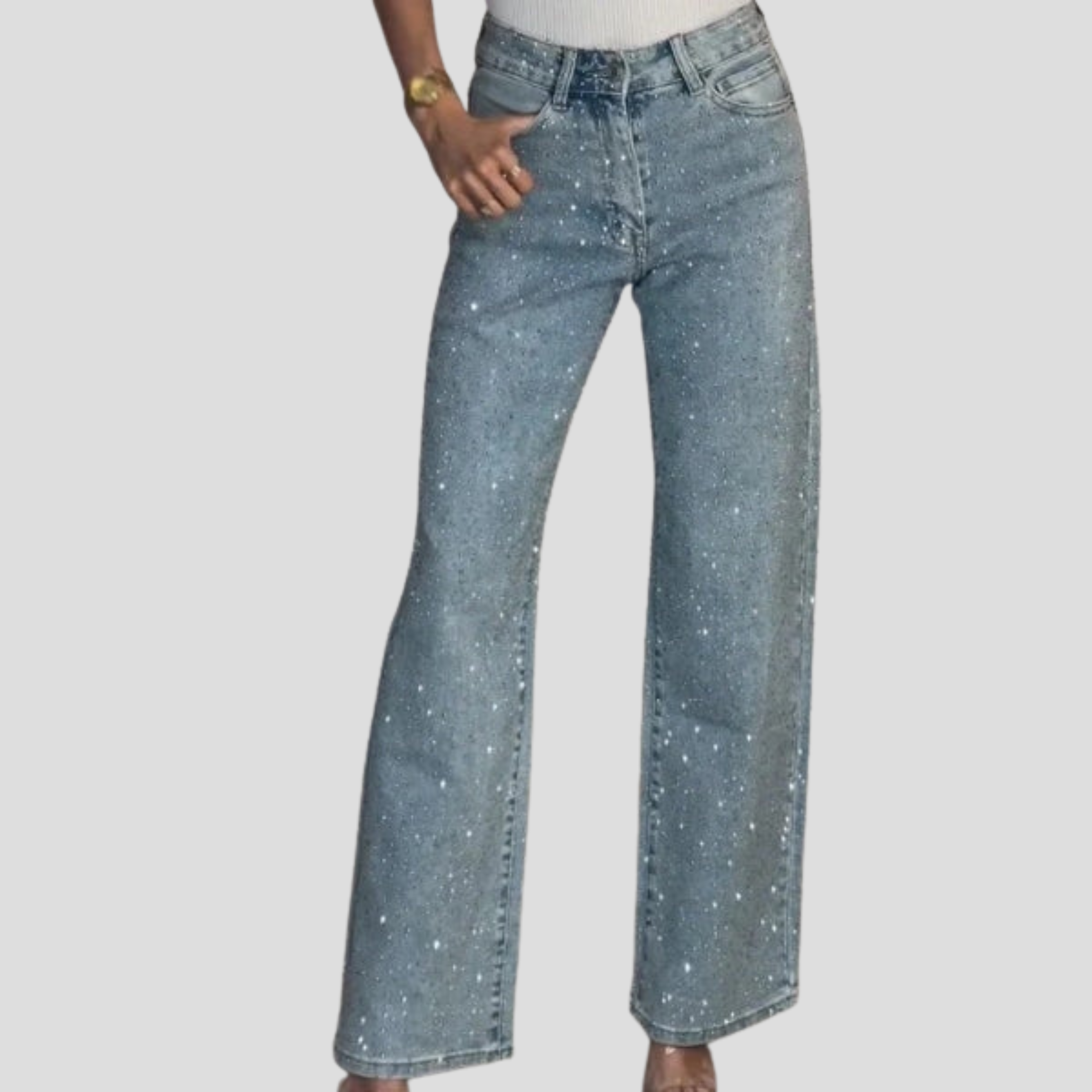 Women Straight Jeans | High-Waist Design & Diamante Embellished Silhouette for Evening Wear
