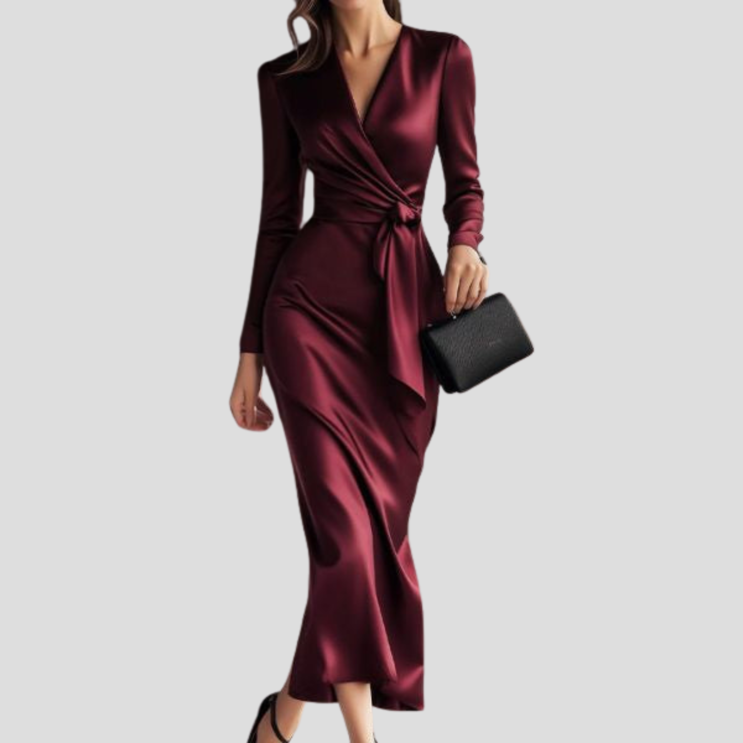 Women Wrap Dress | Draped Front Detail & Defined Waist Silhouette for Evening Wear