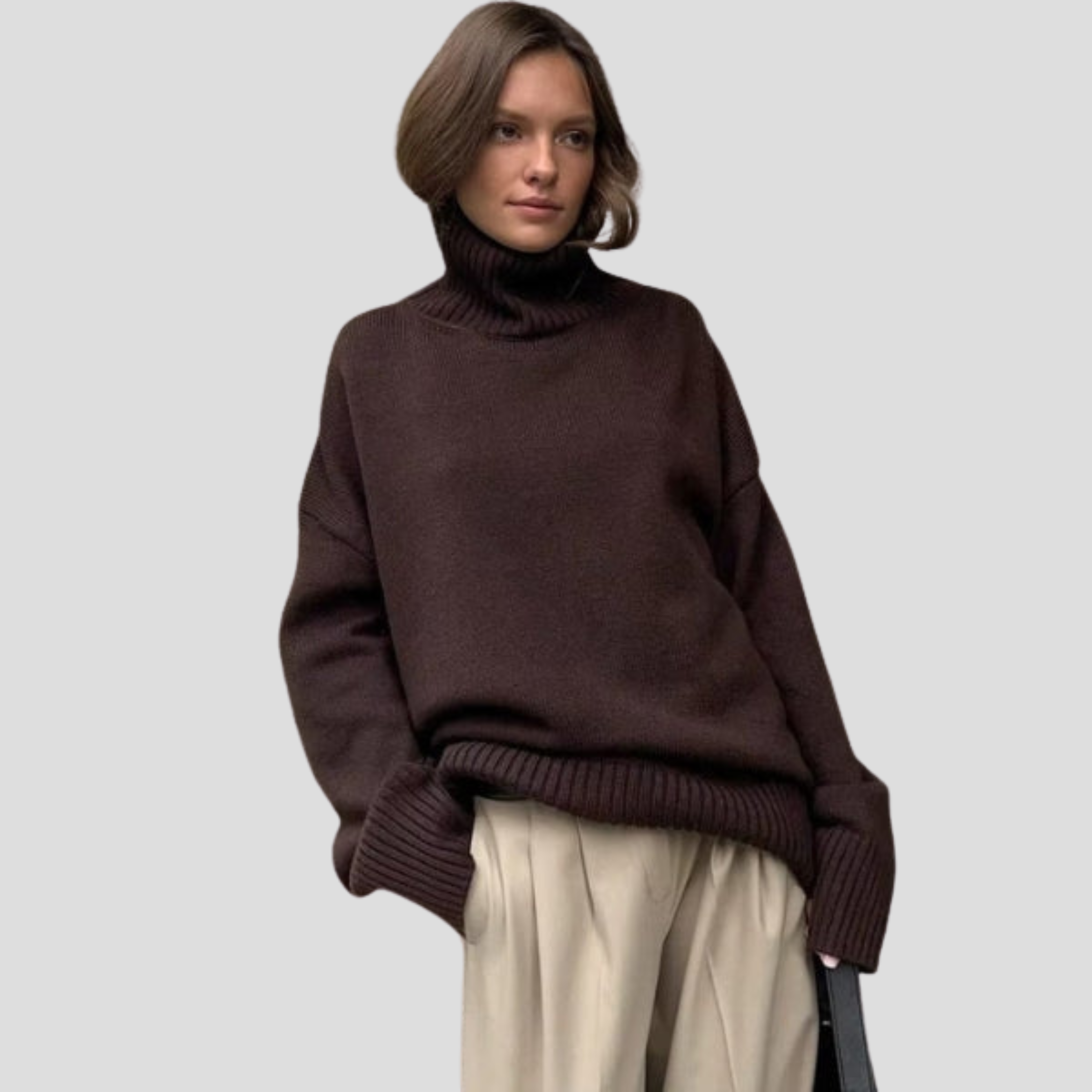 Women Sweater | Oversized Silhouette & Ribbed High Neck Design for Daily Wear