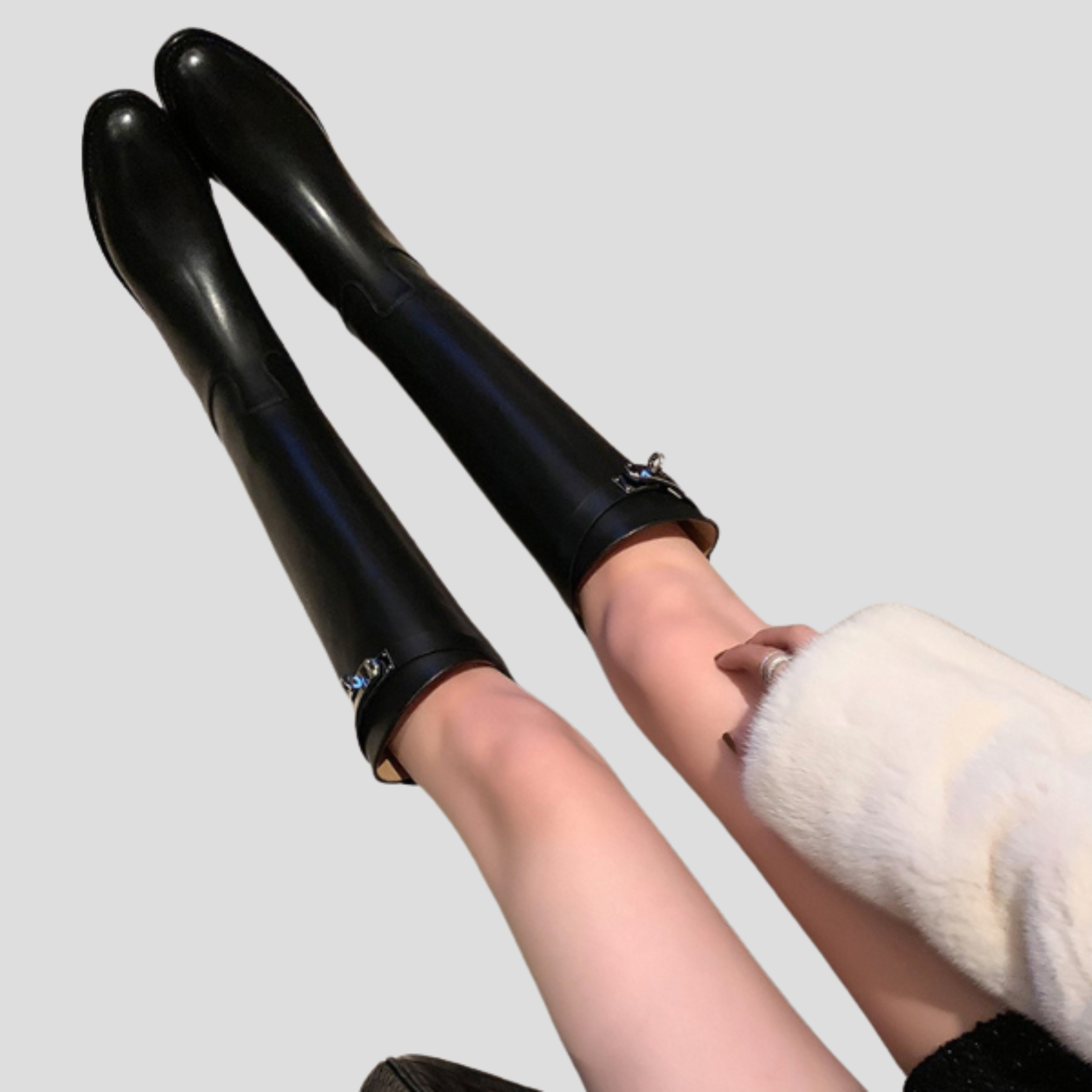 Women Boots | Knee-High Form & Buckle Detail with Rounded Toe Structure