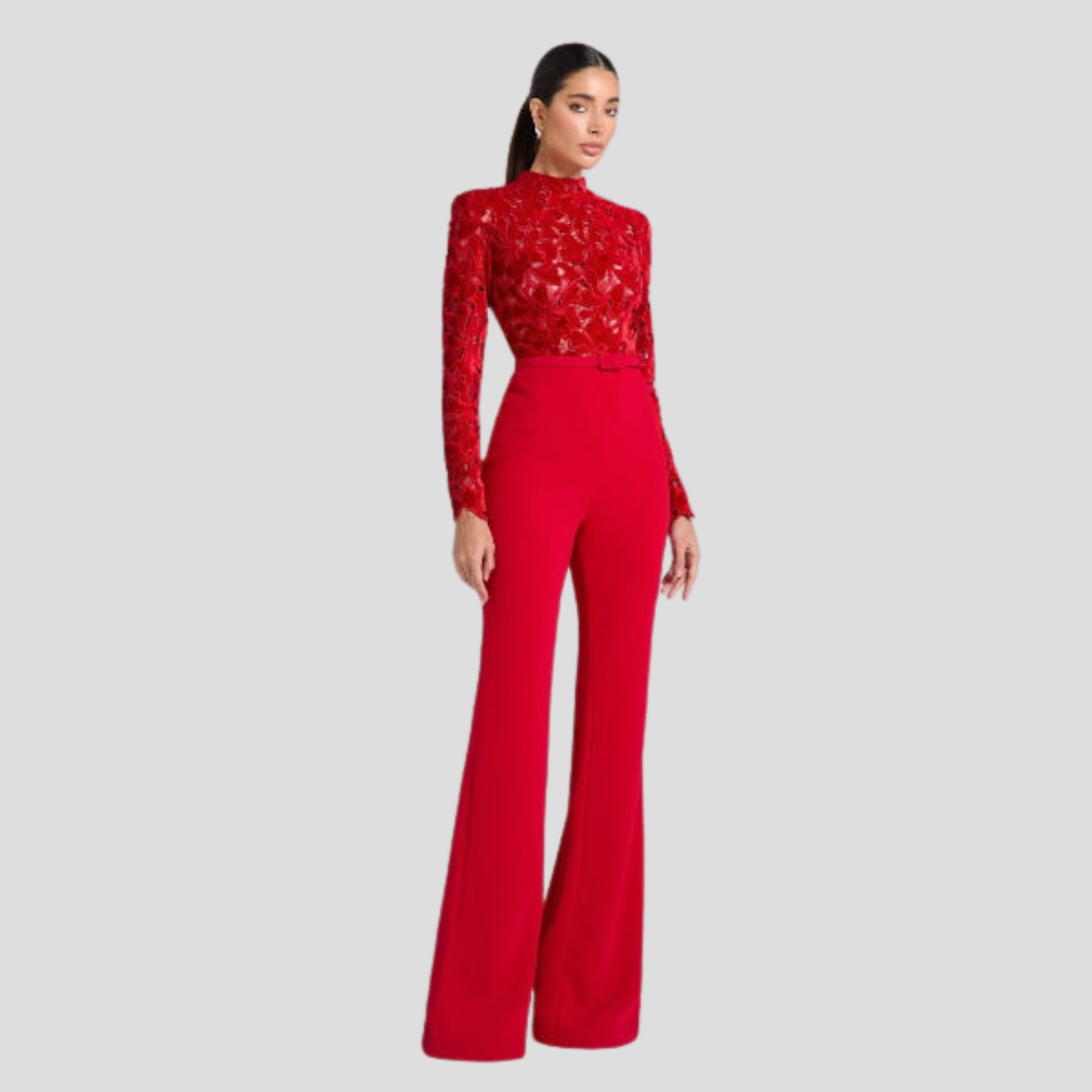 Women Jumpsuit | High Neck Shape & Belted Waist Flared Silhouette for Daily Wear