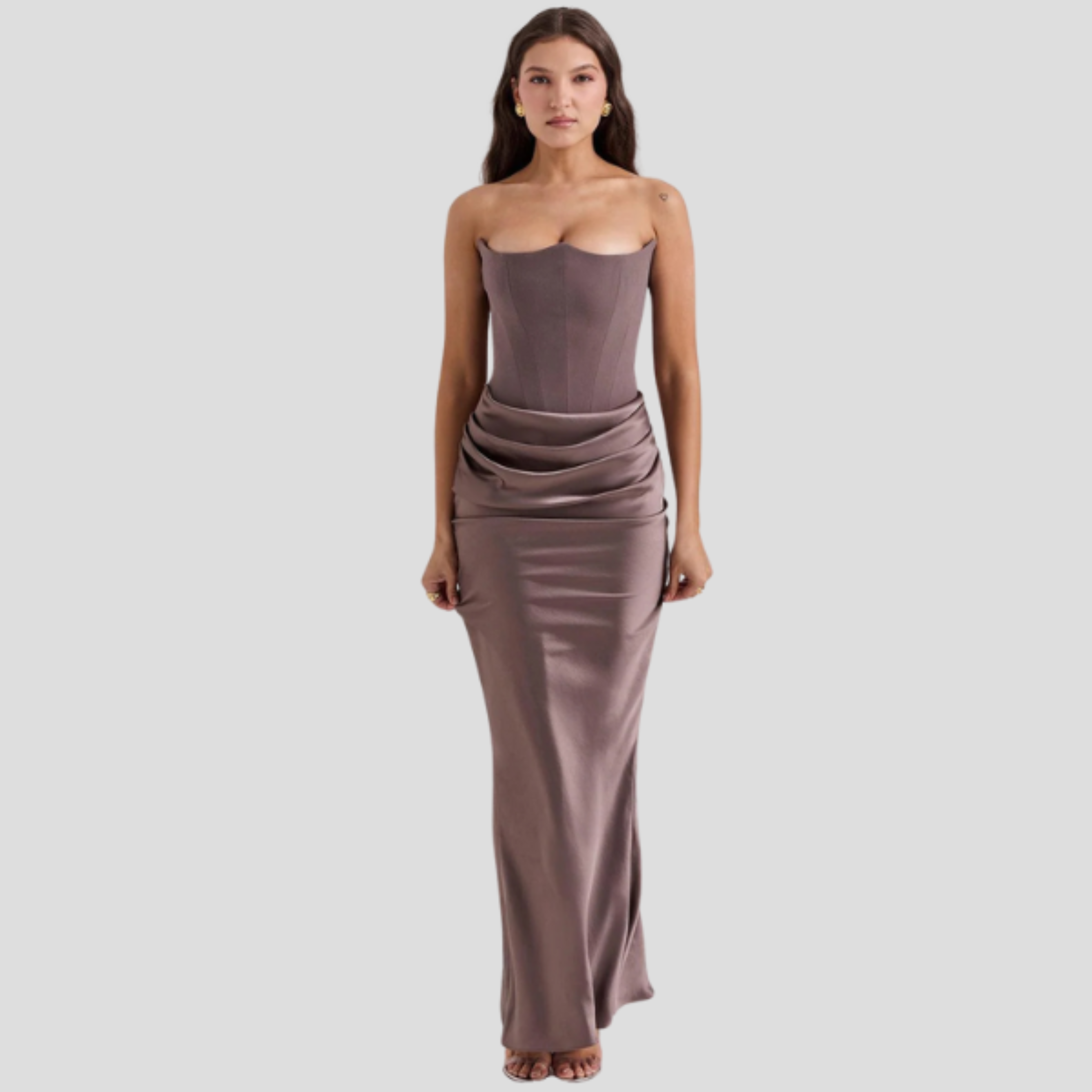 Women Maxi Dress | Strapless Corset Bodice & Draped Waist Silhouette for Evening Wear