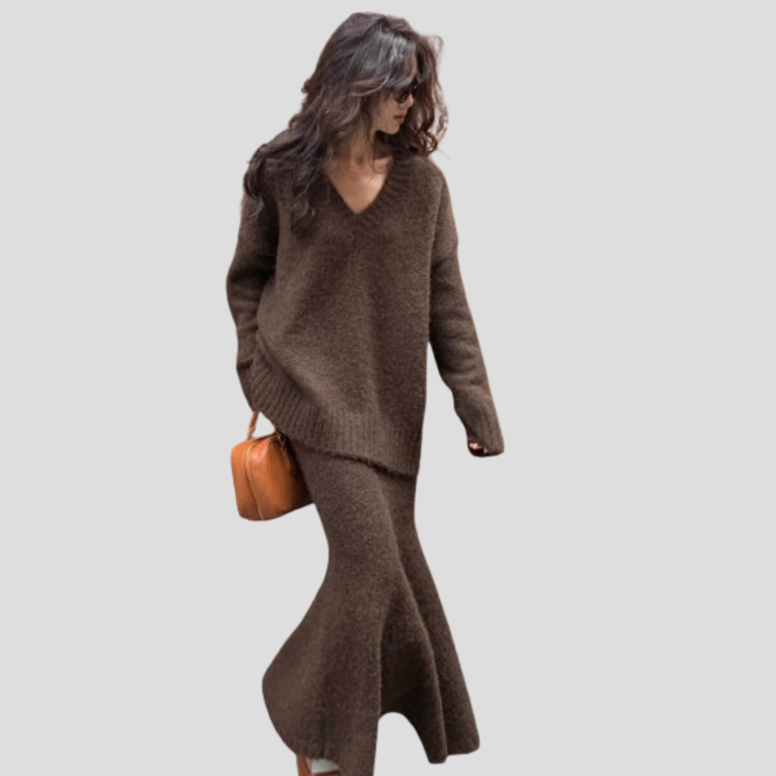 Women Skirt Set | V-Neck Upper Form & Flowing Midi Skirt Alignment for Daily Wear