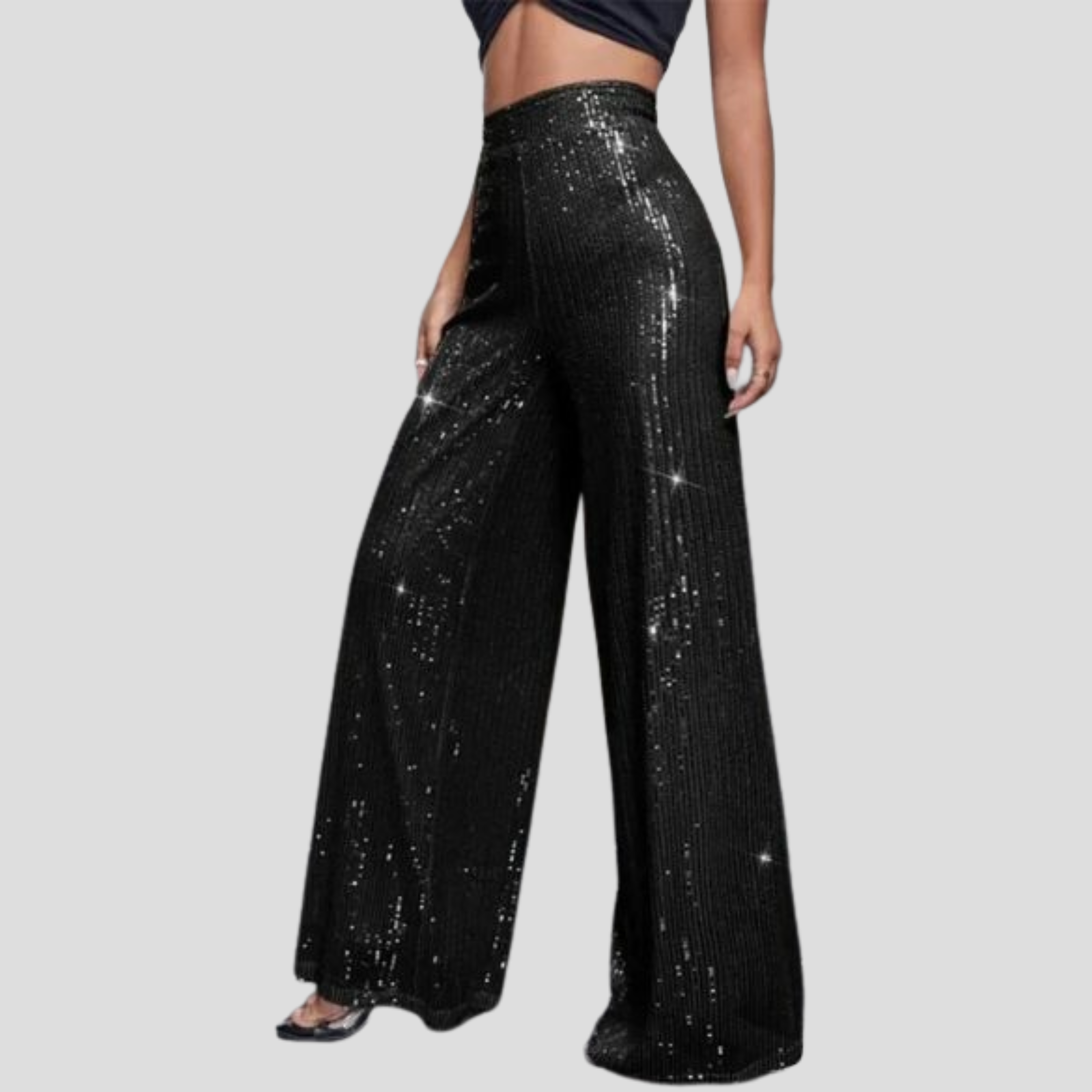 Women Pants | High-Waist Design & Wide-Leg Silhouette with Sequin Surface Detail